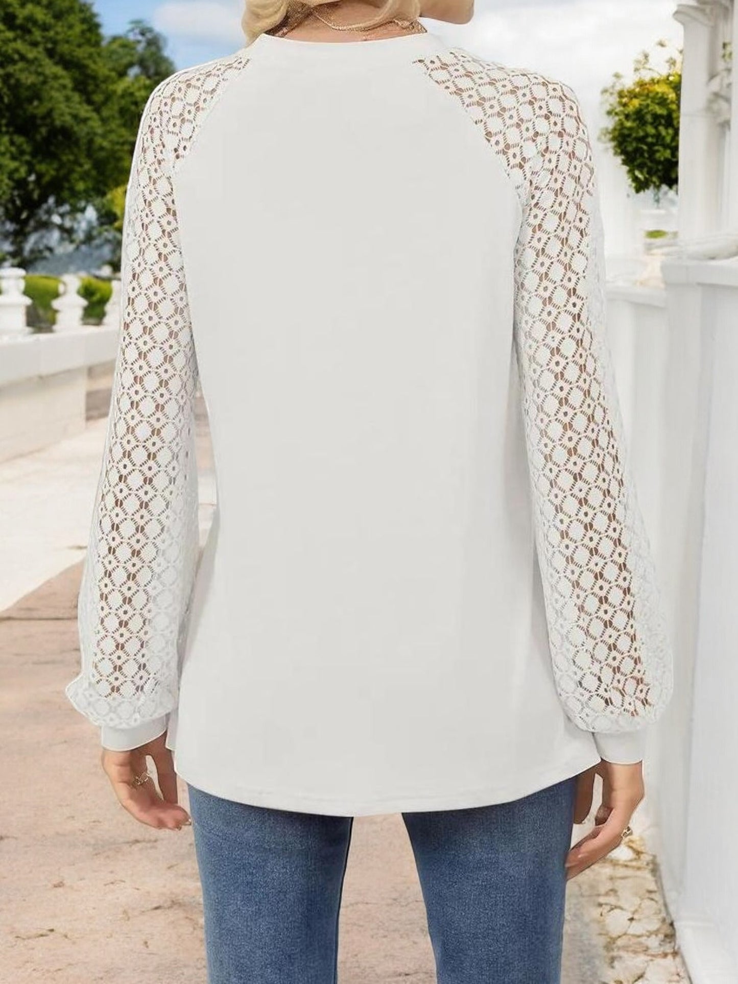 Anna-Kaci Women's Pleated Top with Lace Raglan Sleeves and Casual Fit