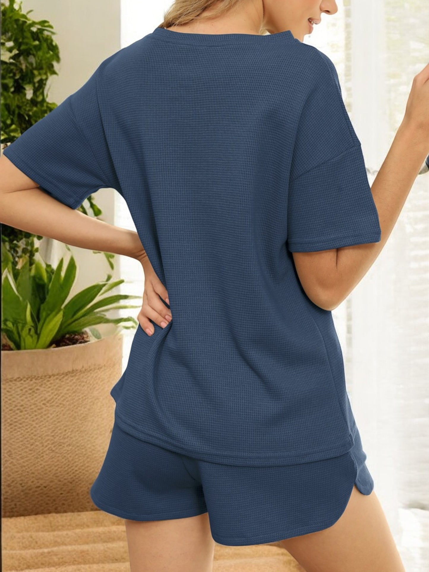 Anna-Kaci Women's Short Sleeve Top and Drawstring Shorts Set with Pockets