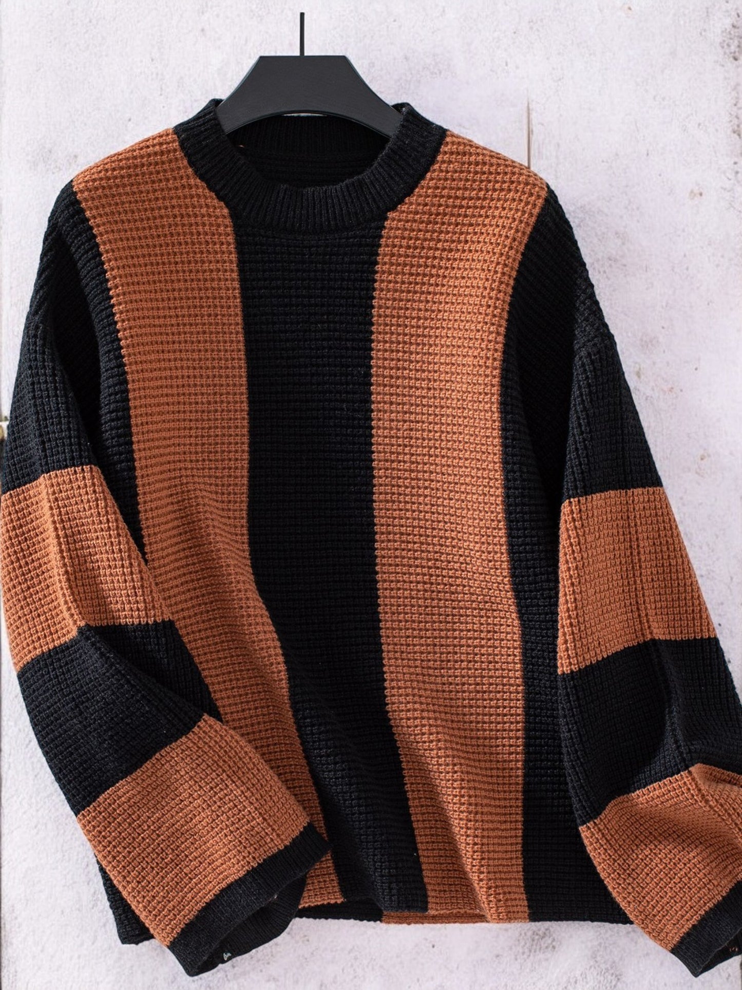 Anna-Kaci Women's Bold Striped Knit Sweater with Wide Sleeves and Crew Neck