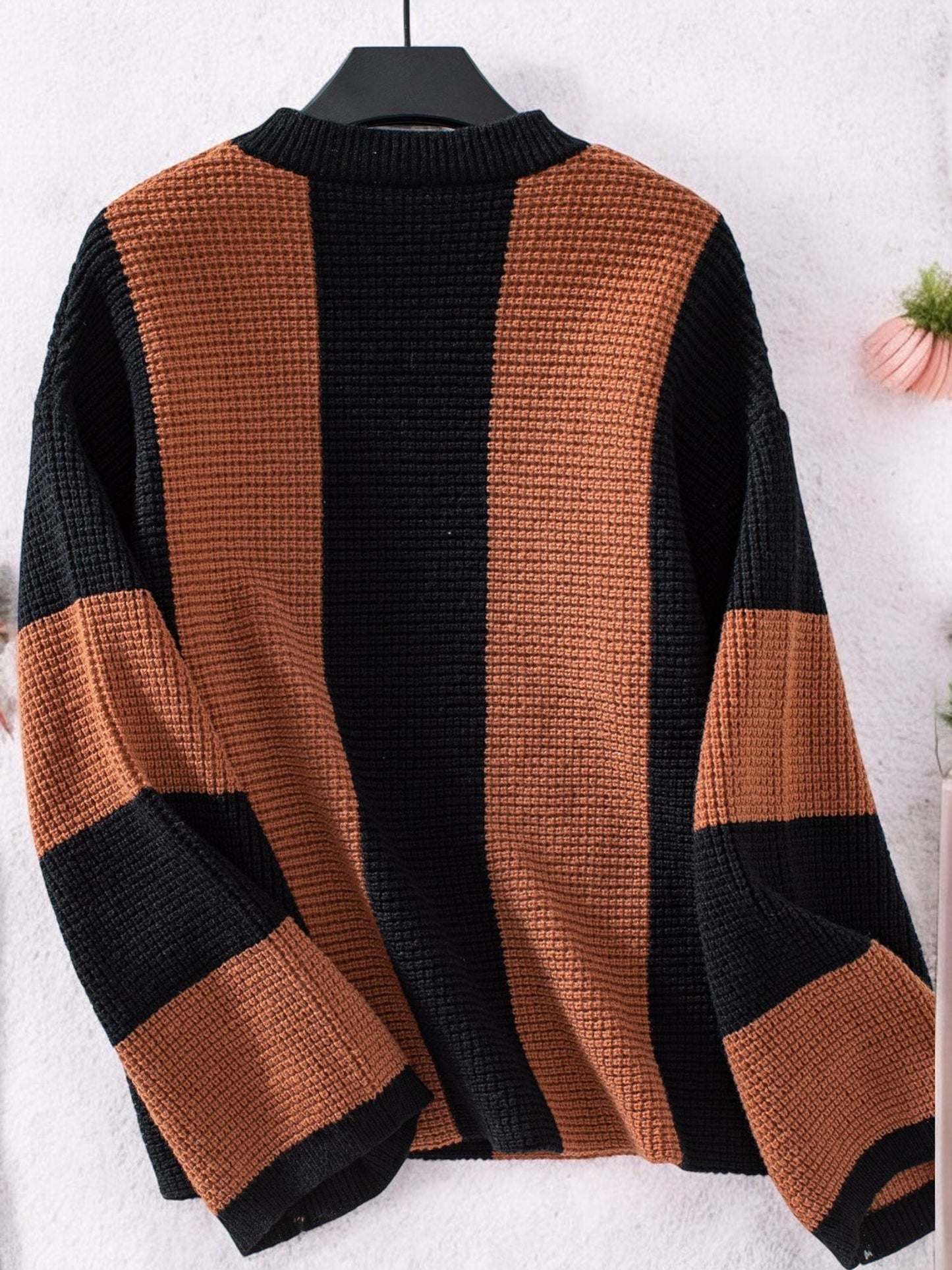 Anna-Kaci Women's Bold Striped Knit Sweater with Wide Sleeves and Crew Neck