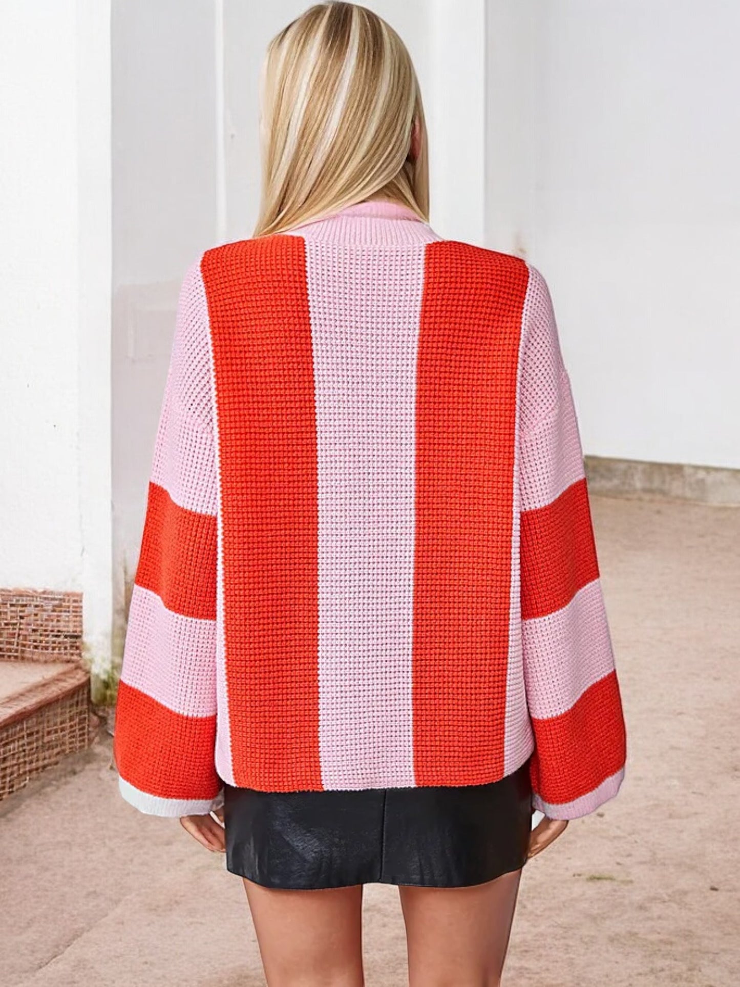 Anna-Kaci Women's Bold Striped Knit Sweater with Wide Sleeves and Crew Neck