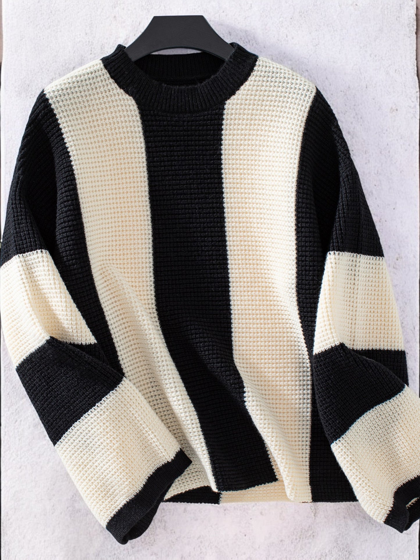 Anna-Kaci Women's Bold Striped Knit Sweater with Wide Sleeves and Crew Neck