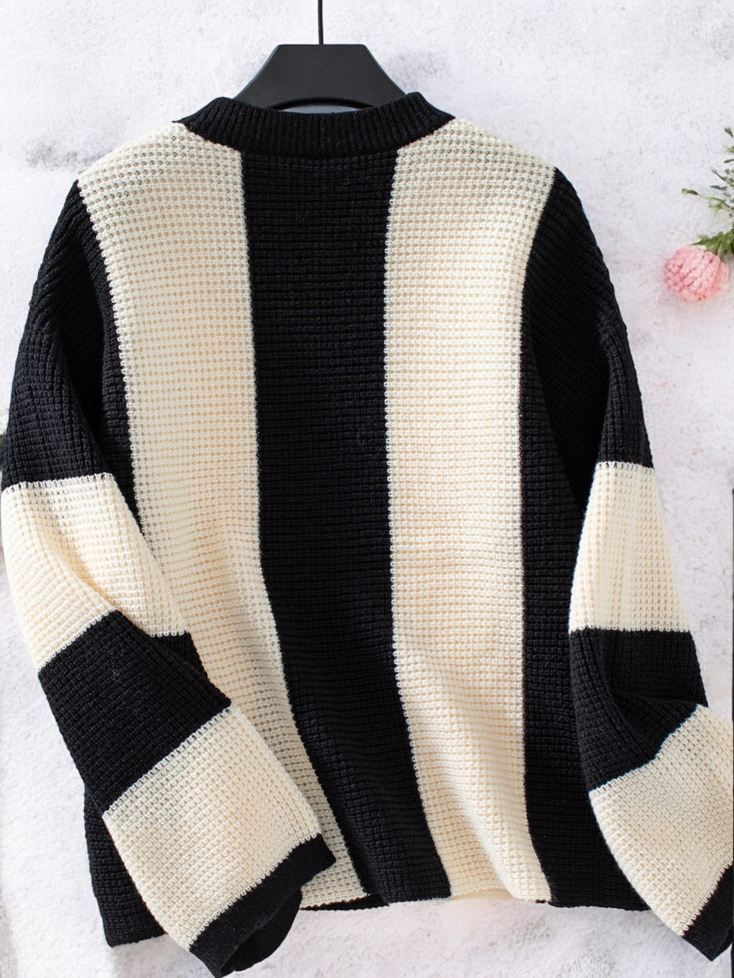 Anna-Kaci Women's Bold Striped Knit Sweater with Wide Sleeves and Crew Neck