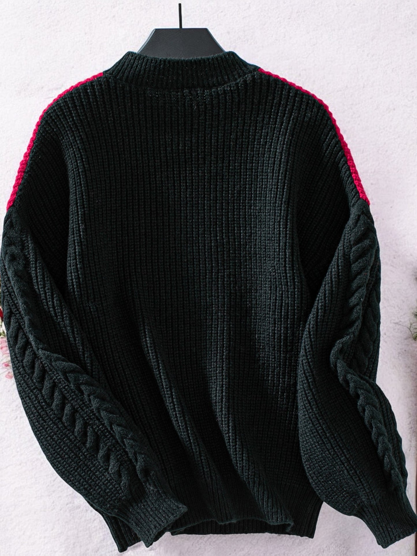 Anna-Kaci Women's Color Block Cable Knit Sweater with Textured Sleeves and Crew Neck