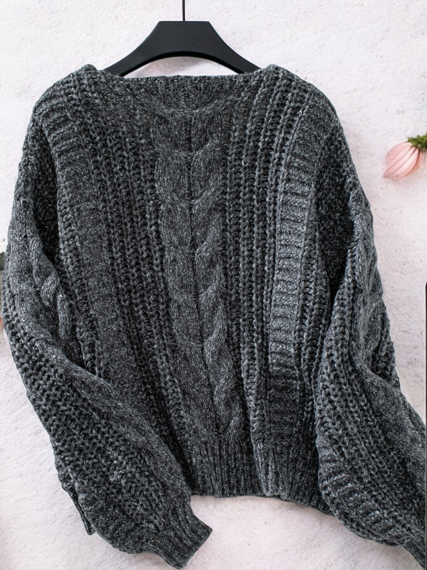 Anna-Kaci Women's Cable Knit V-Neck Sweater with Balloon Sleeves