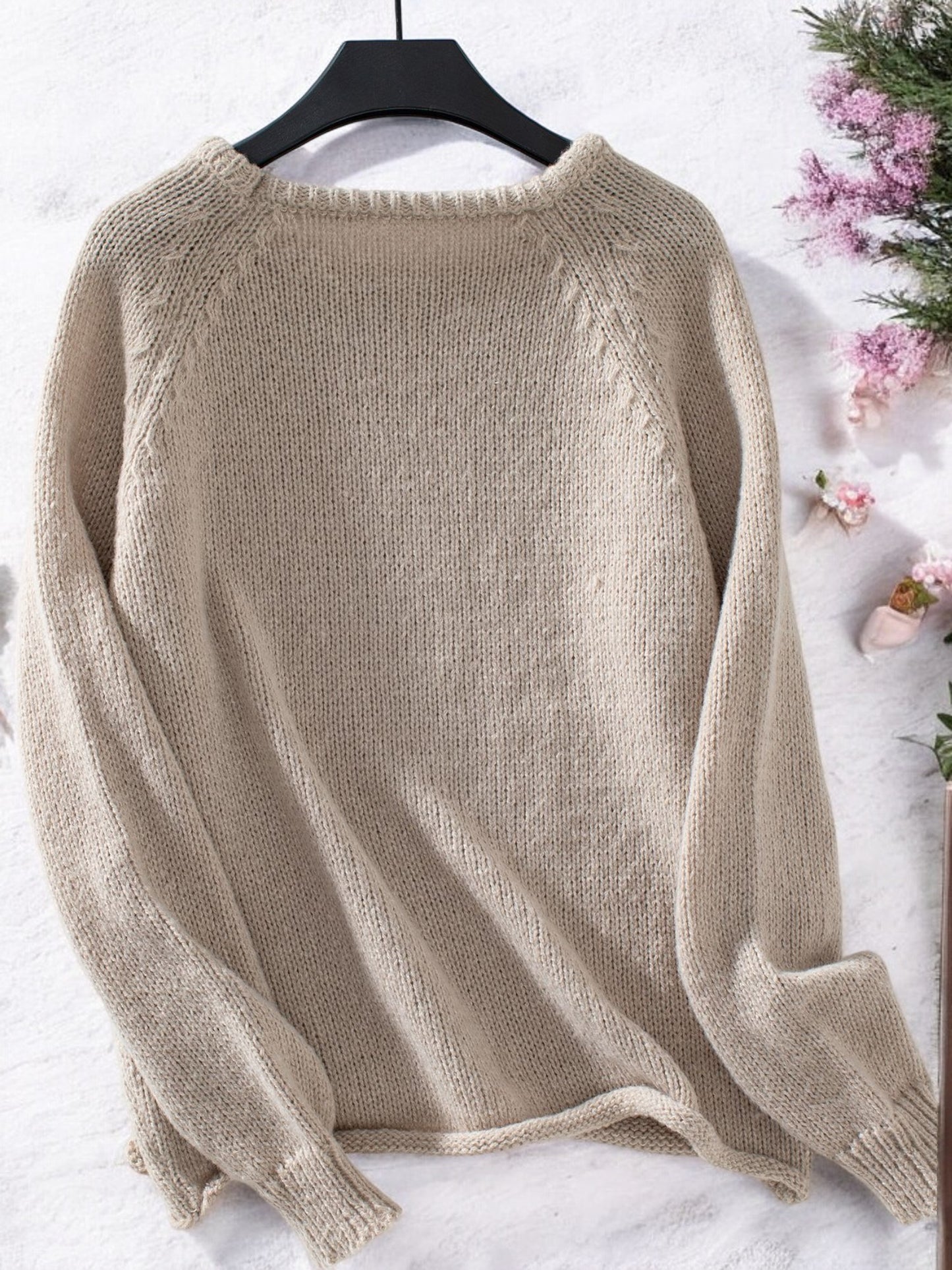 Anna-Kaci Women's Crew Neck Pullover Sweater with Ribbed Details