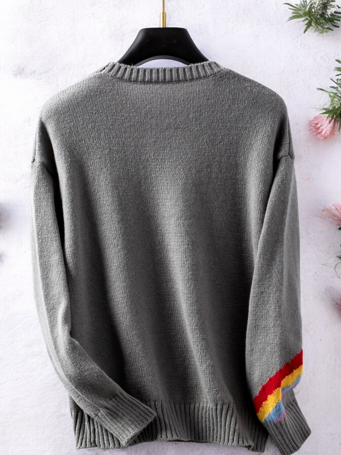 Anna-Kaci Women's Rainbow Stripe Knit Sweater with Ribbed Cuffs and Hem