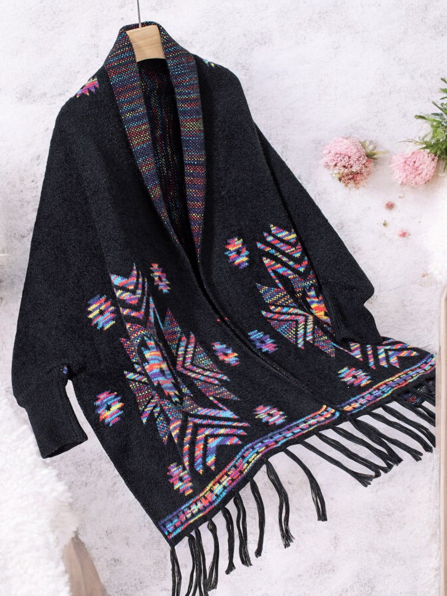 Anna-Kaci Women's Bohemian Tribal Patterned Shawl with Fringe Detail