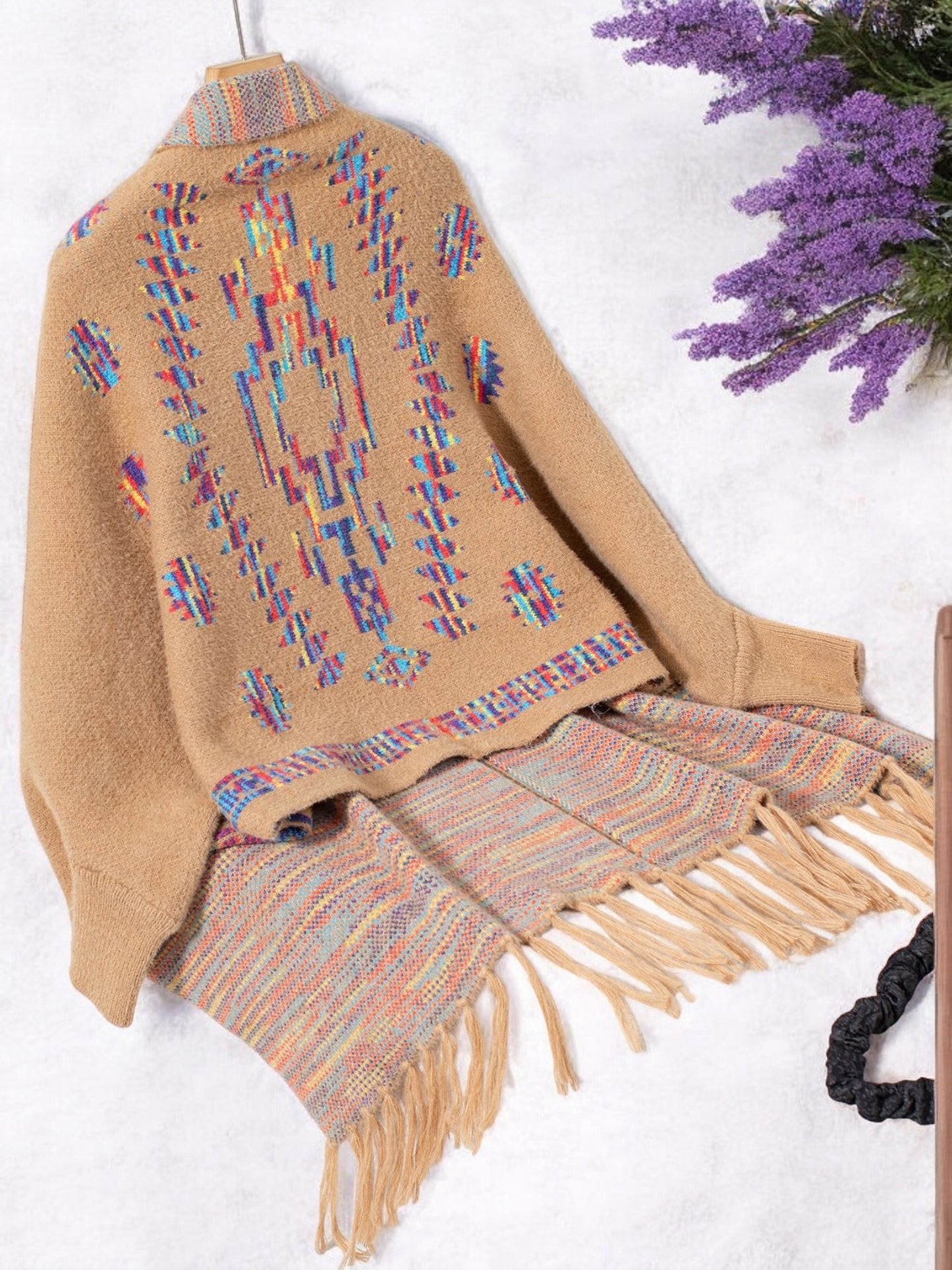 Anna-Kaci Women's Bohemian Tribal Patterned Shawl with Fringe Detail