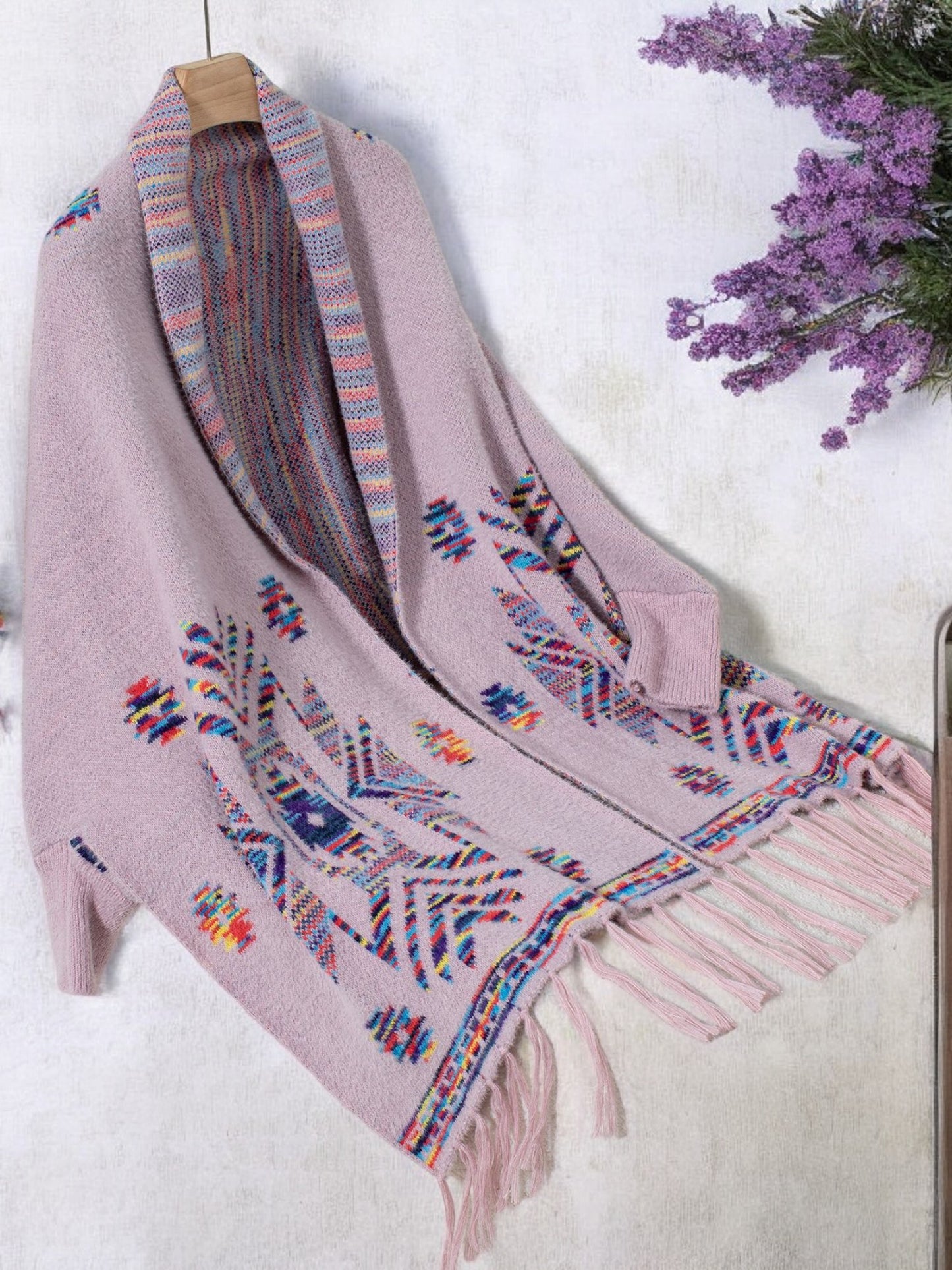 Anna-Kaci Women's Bohemian Tribal Patterned Shawl with Fringe Detail