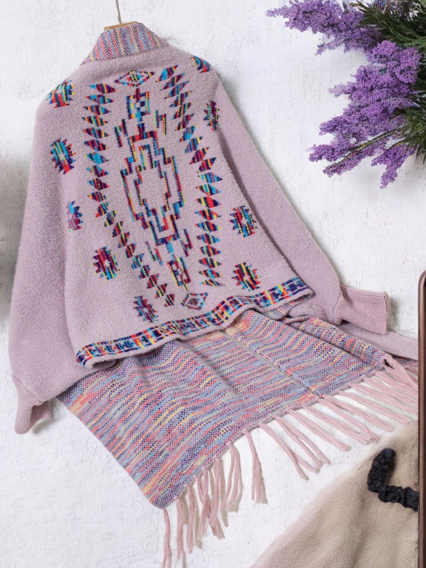 Anna-Kaci Women's Bohemian Tribal Patterned Shawl with Fringe Detail