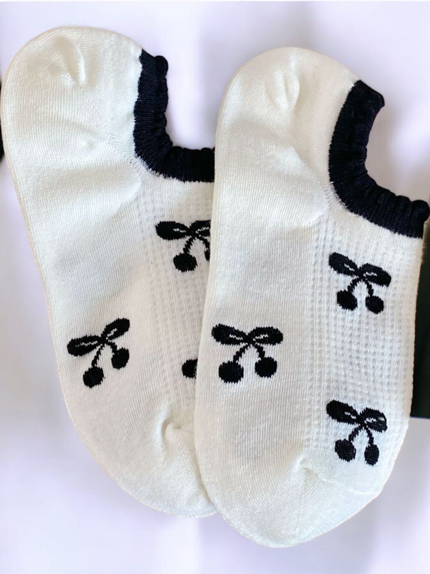 Anna-Kaci Women's Low-Cut Ankle Socks with Cherry Embroidery and Striped Design