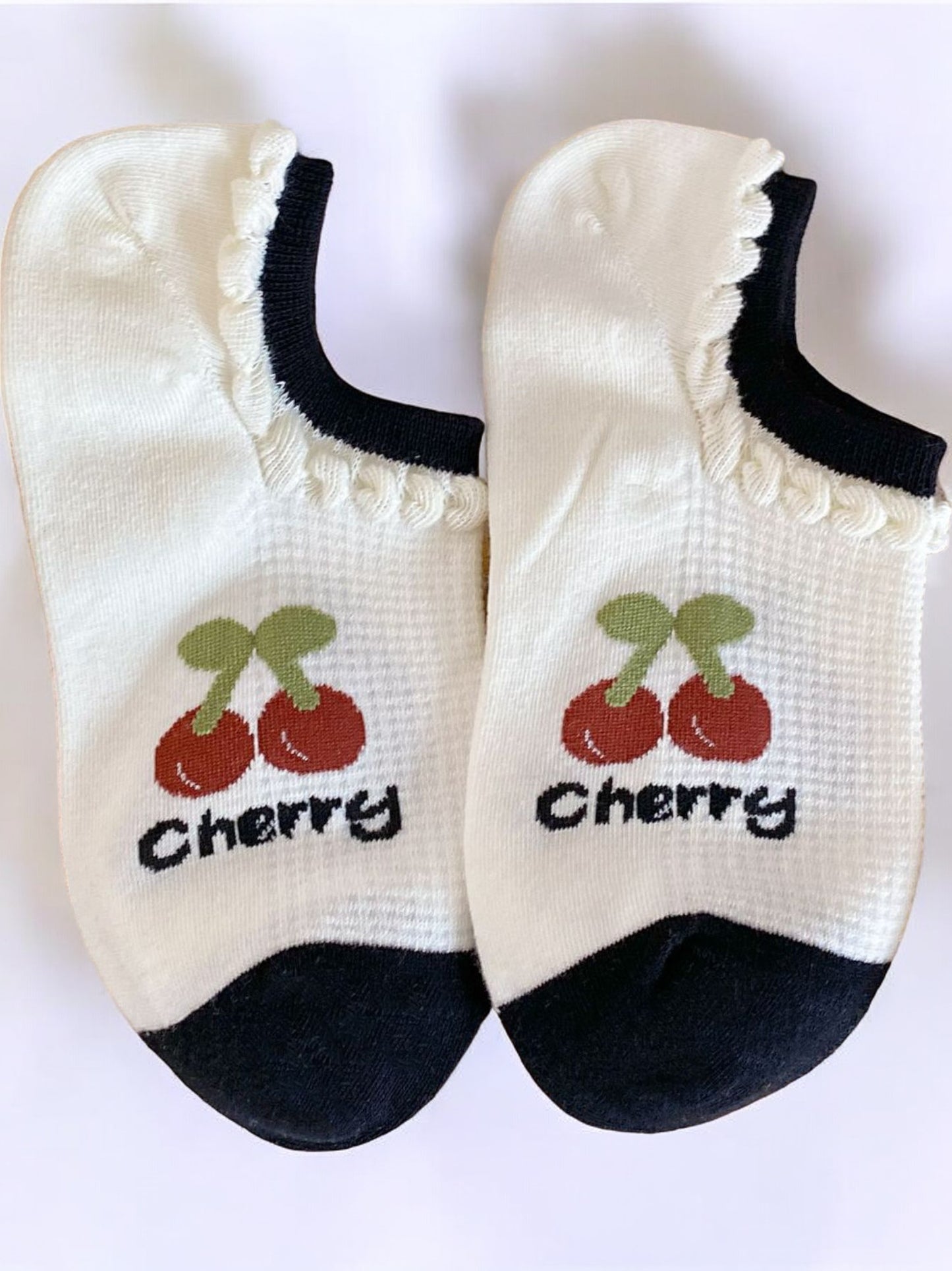 Anna-Kaci Women's Low-Cut Ankle Socks with Cherry Embroidery and Striped Design