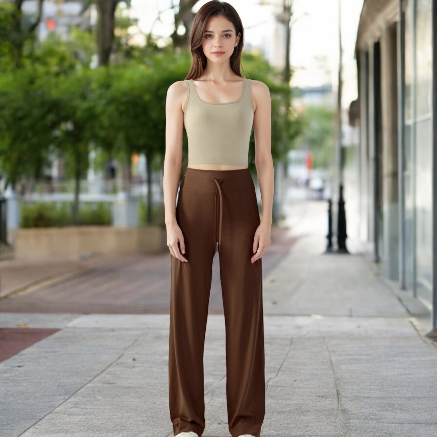 High Waisted Wide Leg Lounge Pants with Drawstring and Pockets