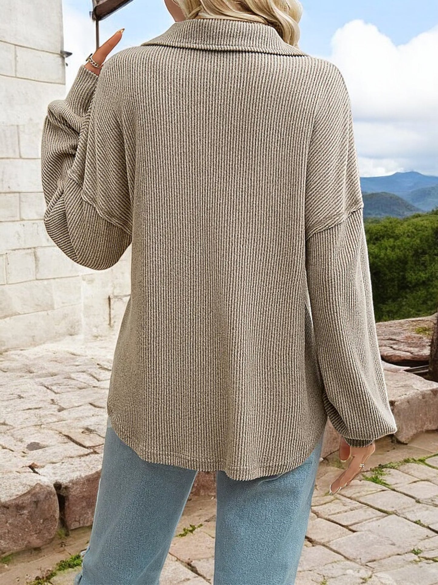 Anna-Kaci Women's Long Sleeve Henley Top with Ribbed Texture and Chest Pocket