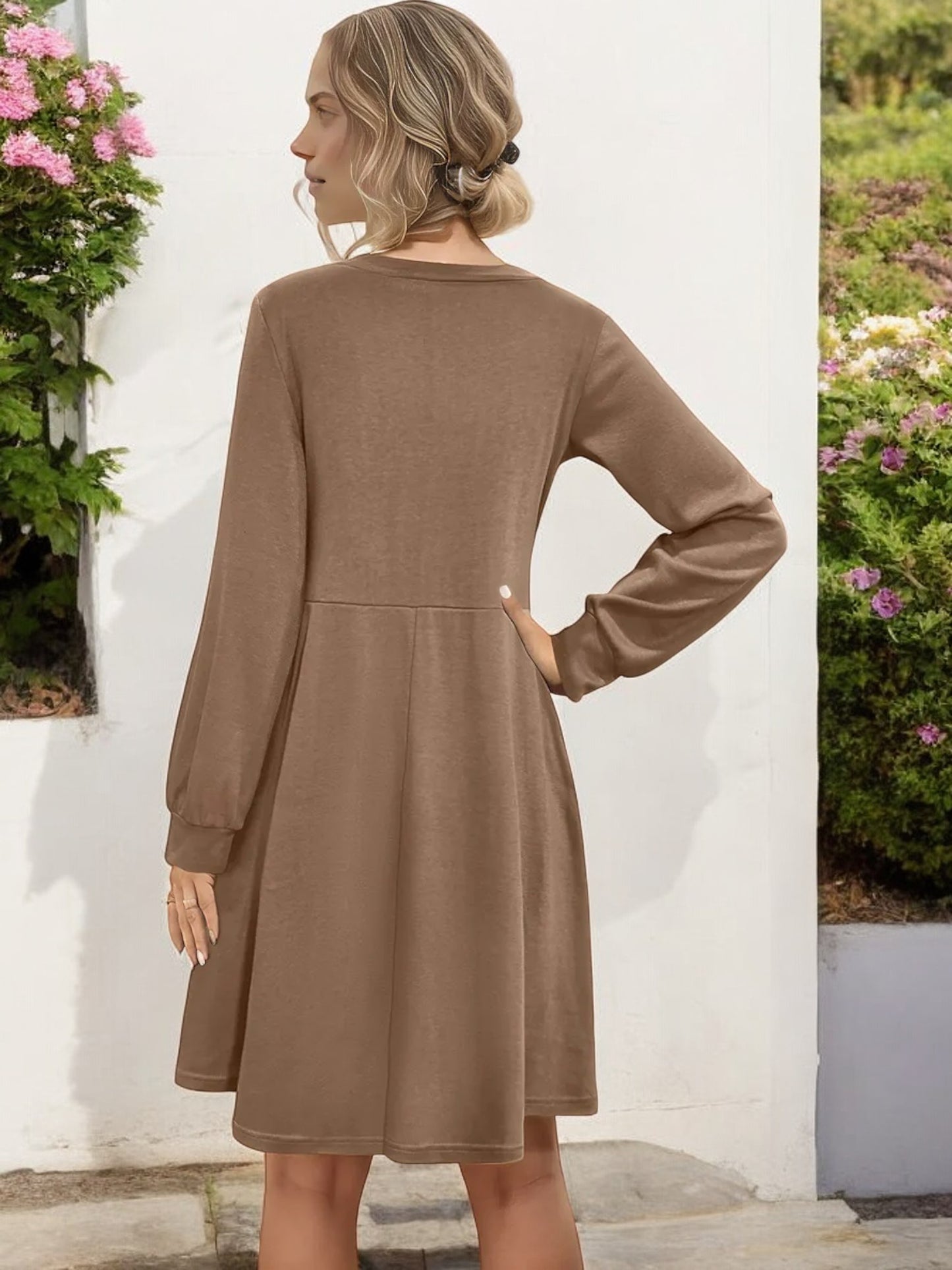 Anna-Kaci Women's V-Neck Long Sleeve Button Front Dress with Pockets and Casual Fit