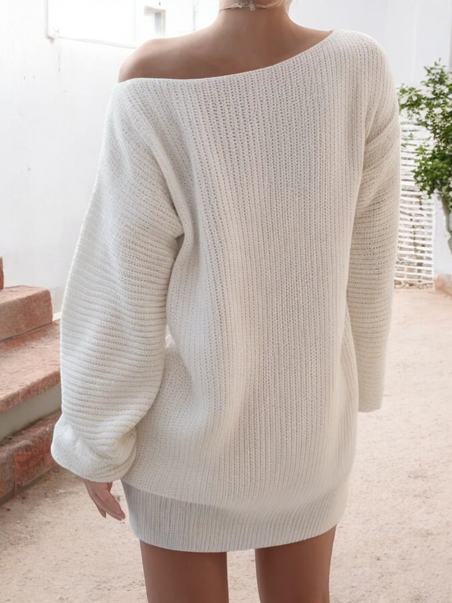 Off Shoulder Long Sleeve Knit Sweater Dress