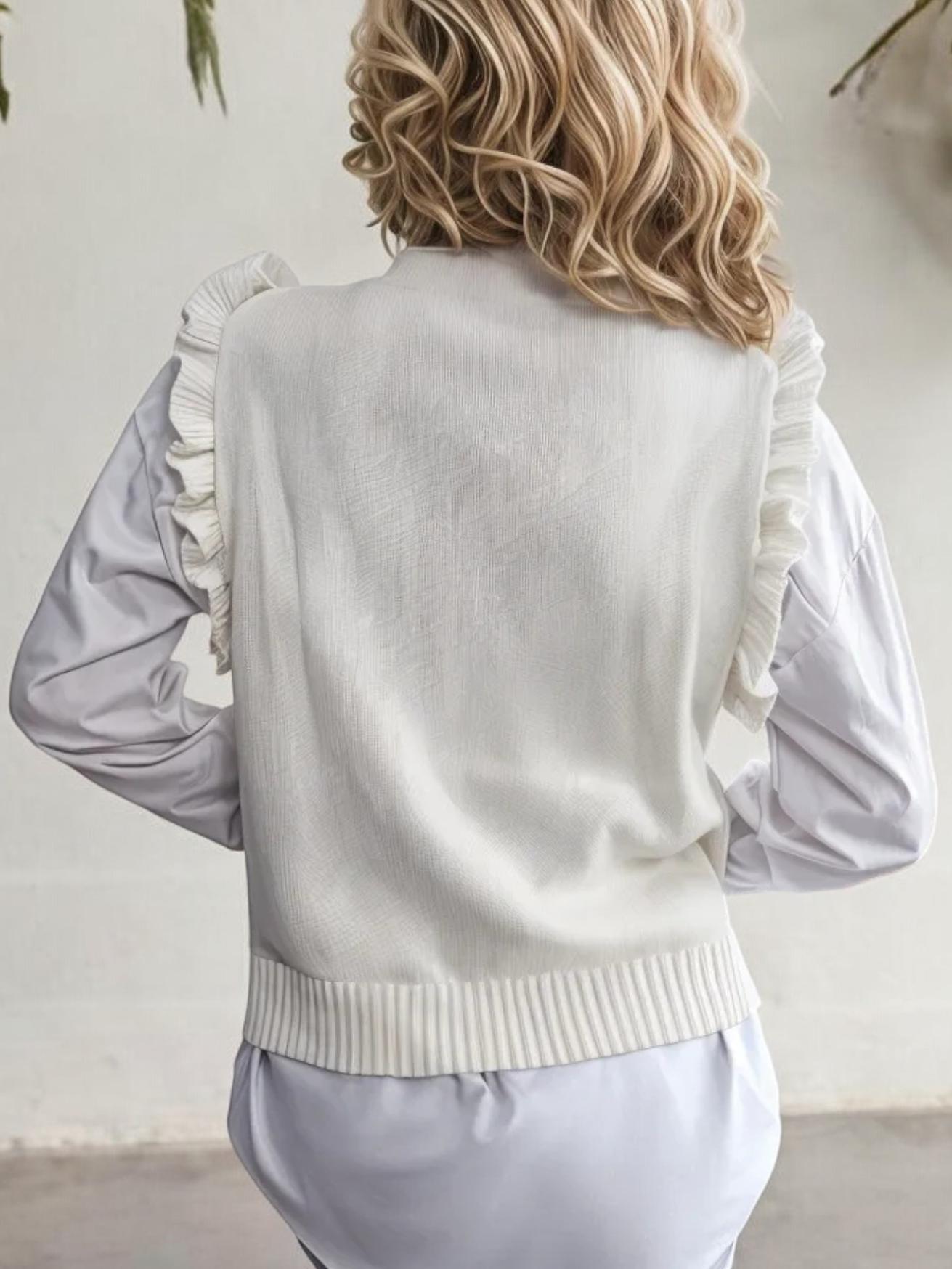 Sleeveless Knit Sweater Vest with Ruffle Trim