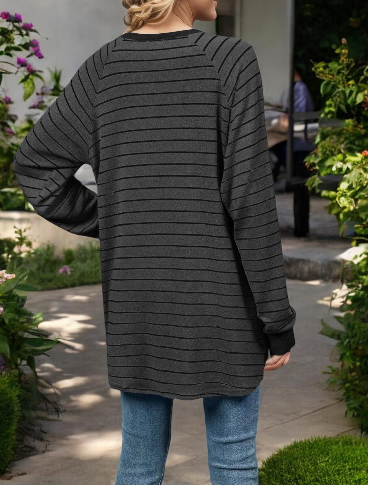 Oversized Striped Long Sleeve Top with Relaxed Fit