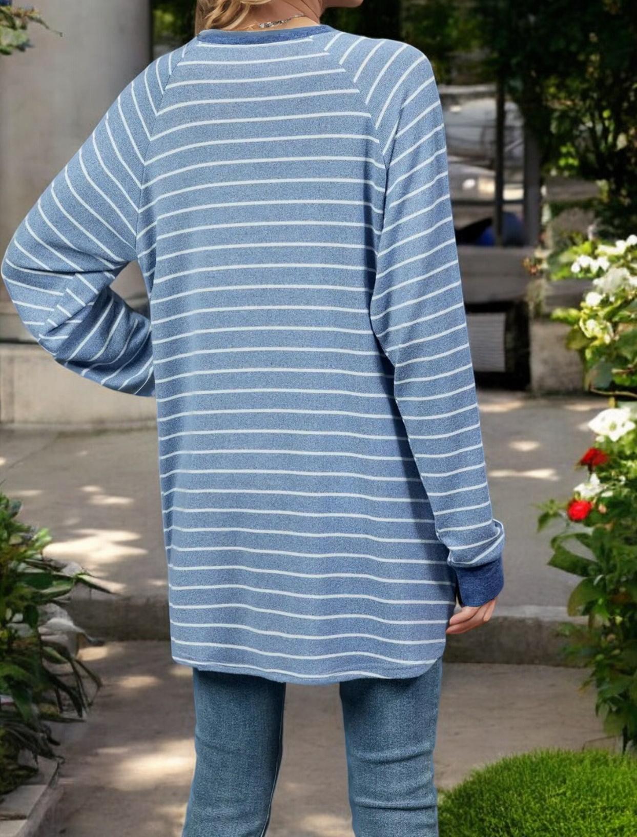 Oversized Striped Long Sleeve Top with Relaxed Fit