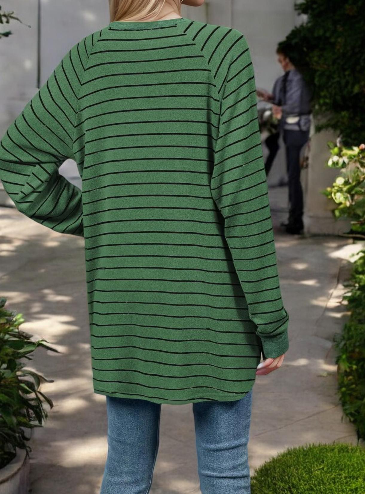 Oversized Striped Long Sleeve Top with Relaxed Fit