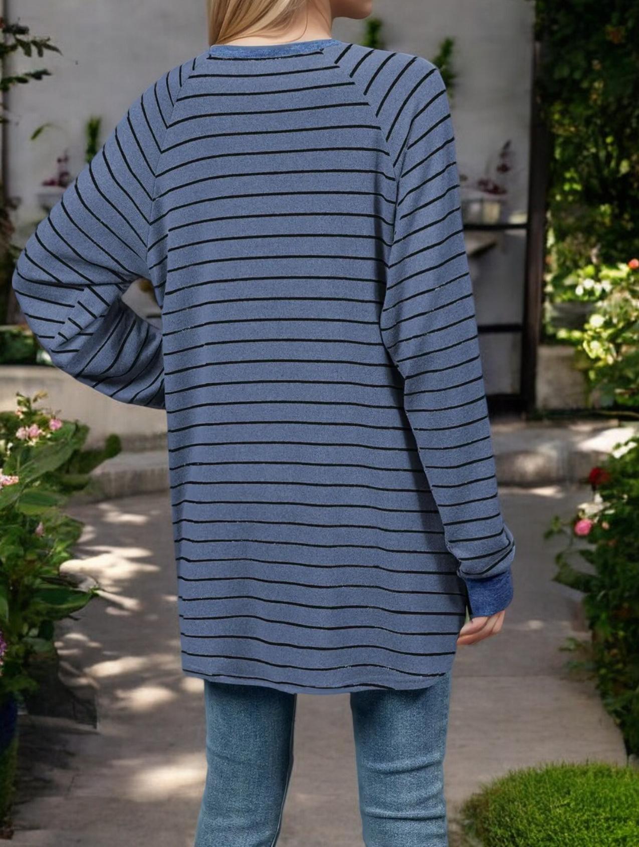 Oversized Striped Long Sleeve Top with Relaxed Fit