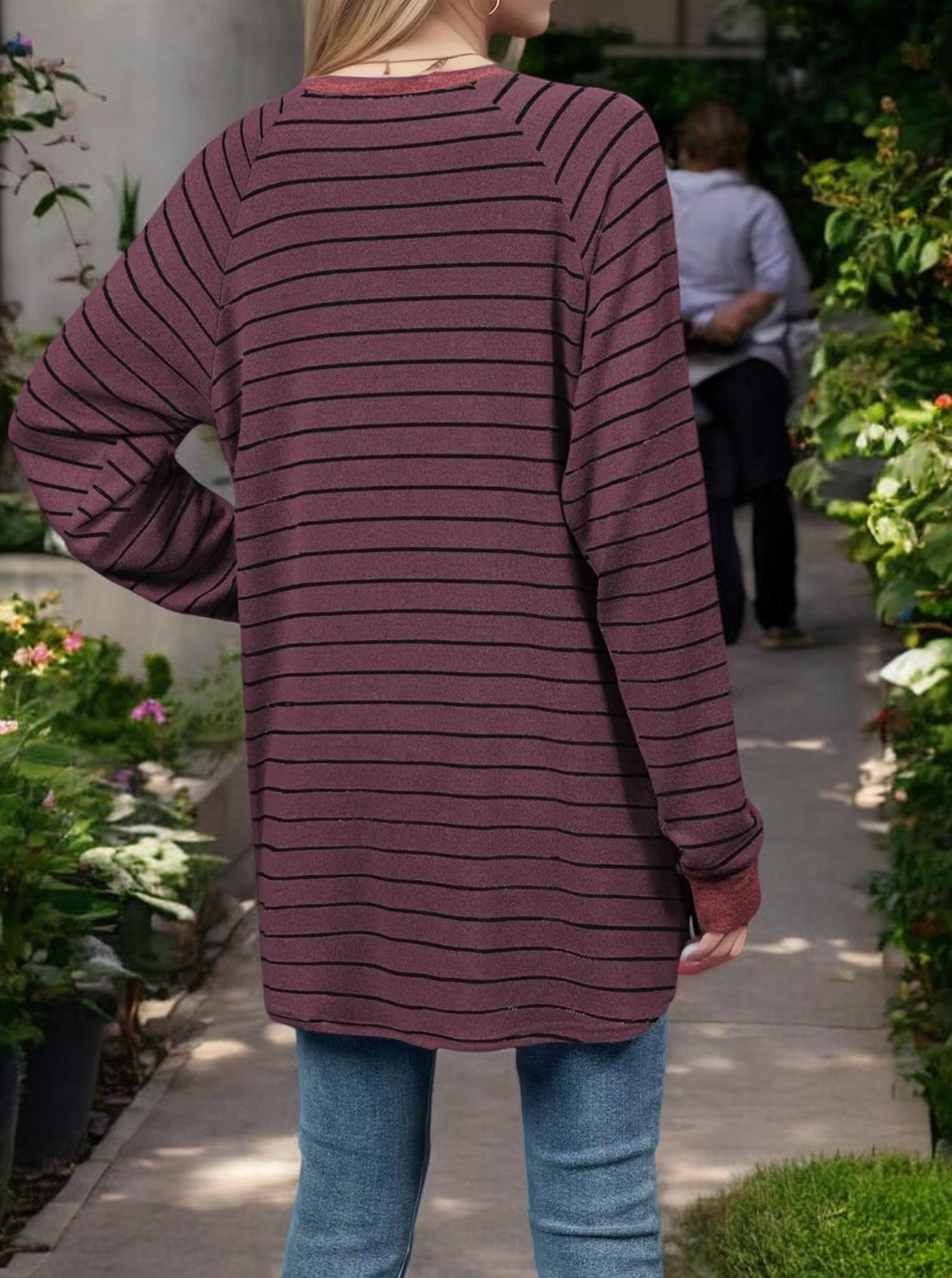 Oversized Striped Long Sleeve Top with Relaxed Fit