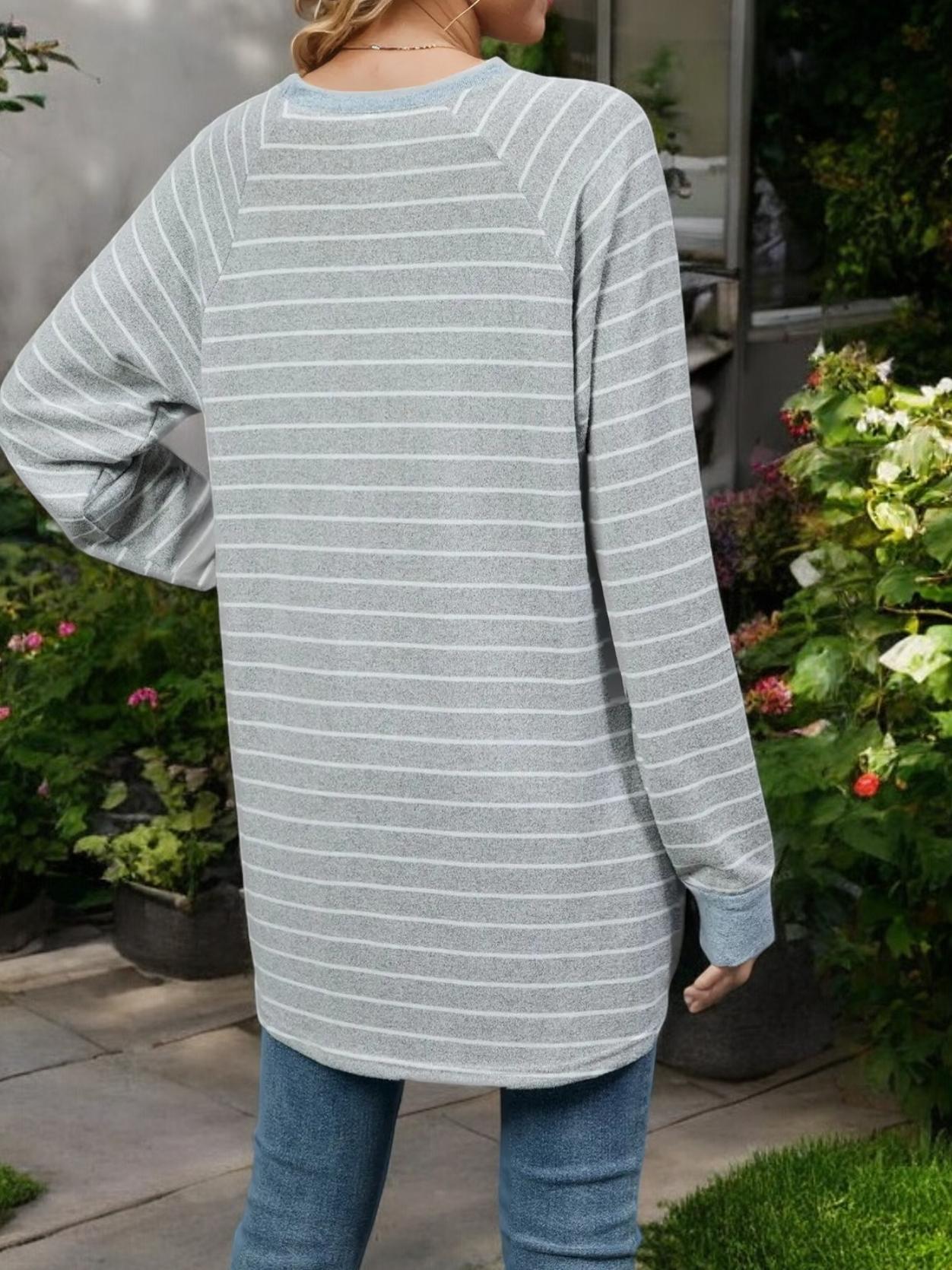Oversized Striped Long Sleeve Top with Relaxed Fit