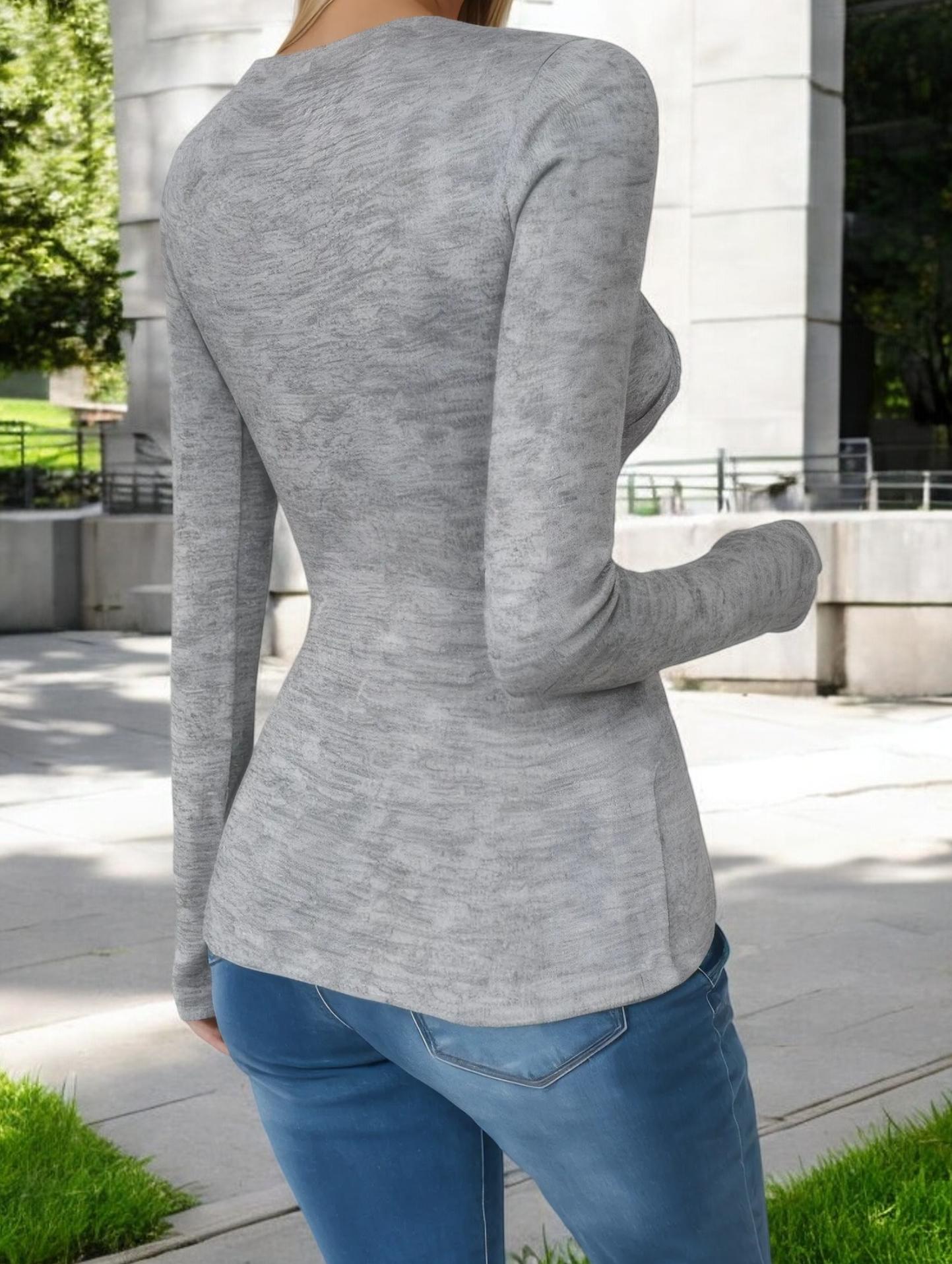 Long Sleeve Twist Front Knit Top with Crew Neck