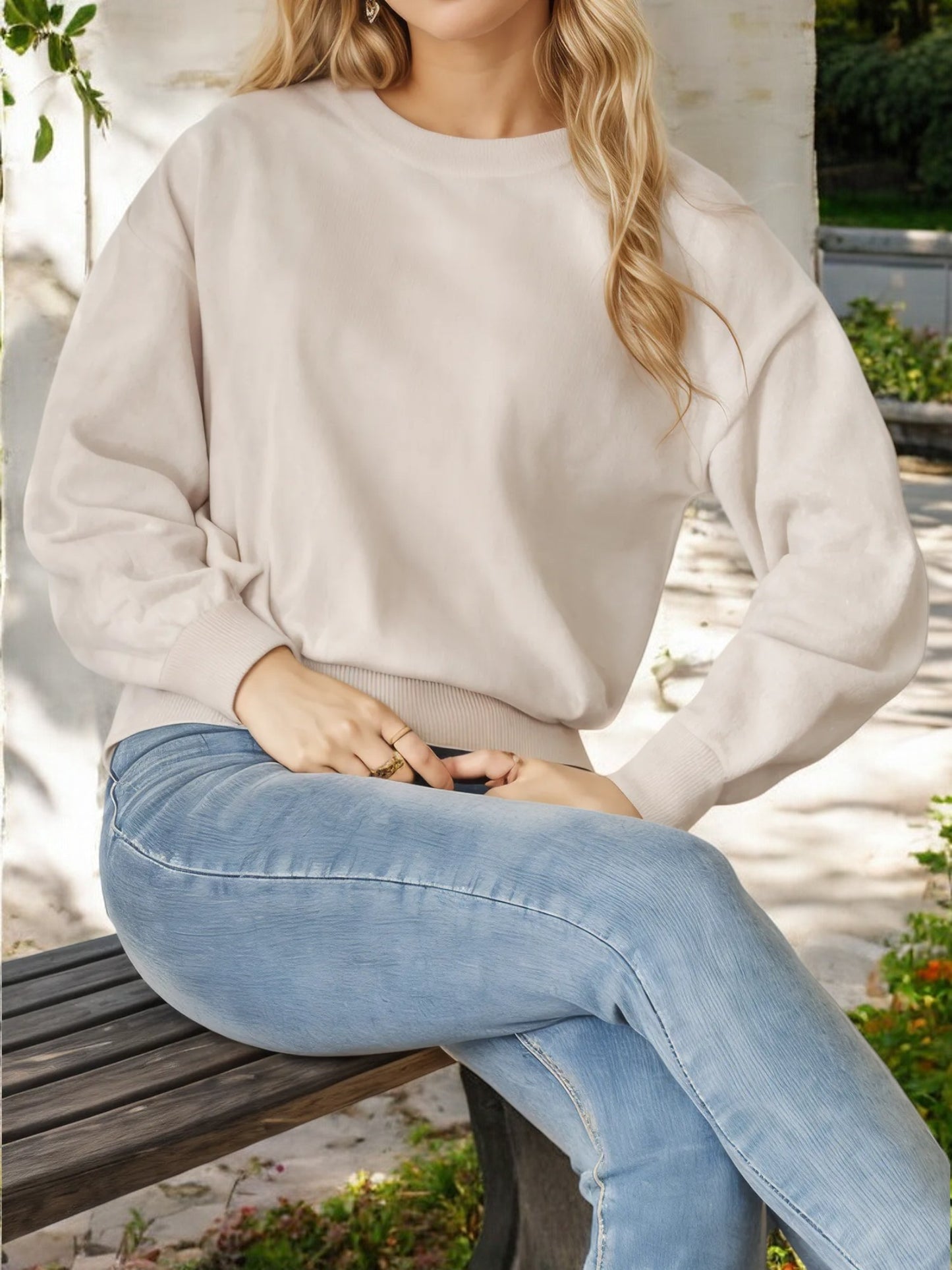 Classic Crewneck Pullover Sweater with Ribbed Hem