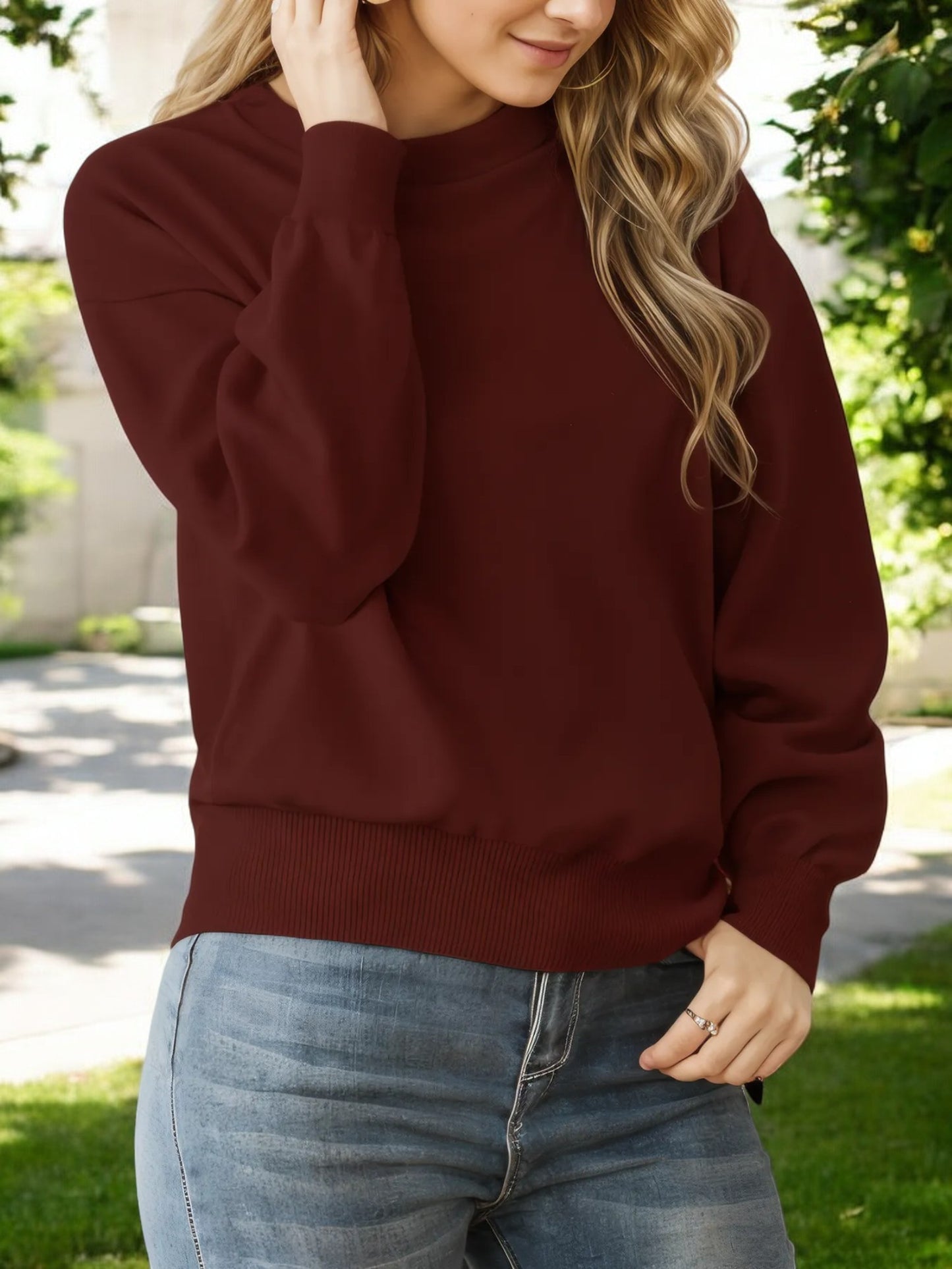 Classic Crewneck Pullover Sweater with Ribbed Hem