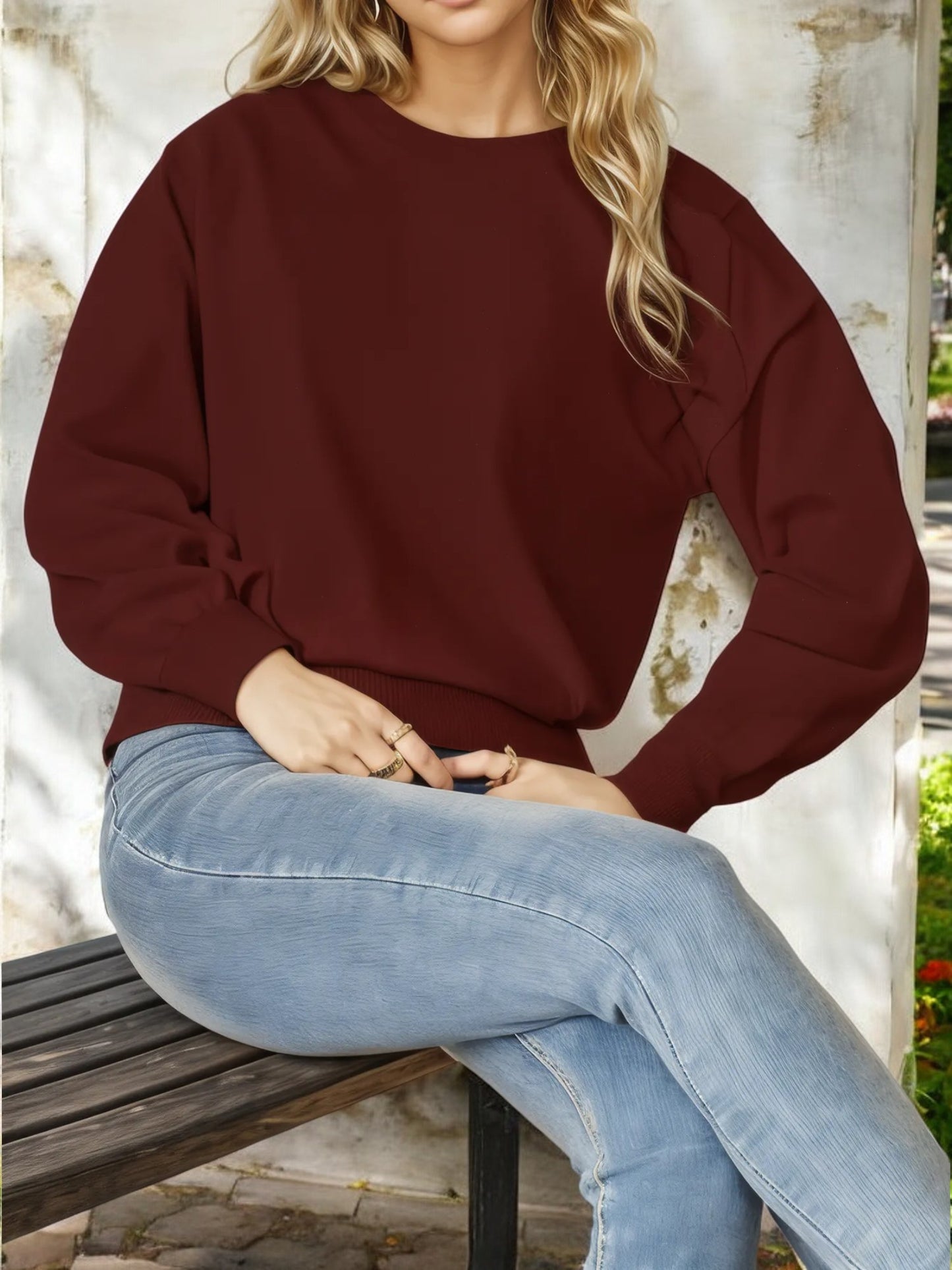 Classic Crewneck Pullover Sweater with Ribbed Hem