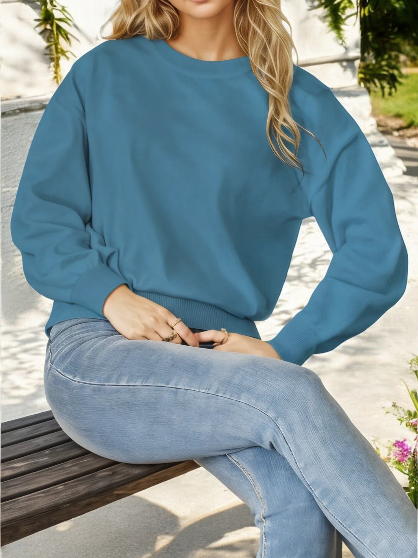 Classic Crewneck Pullover Sweater with Ribbed Hem