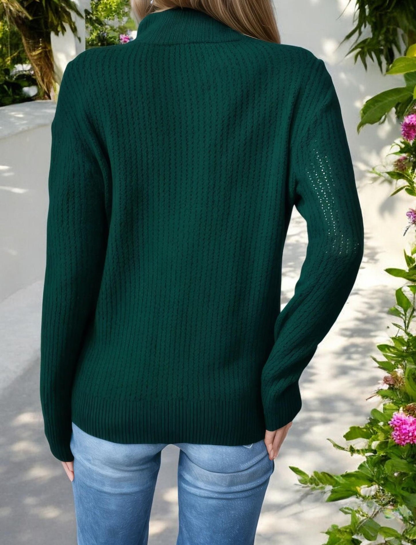 Quarter-Zip Knit Sweater with Chevron Detail