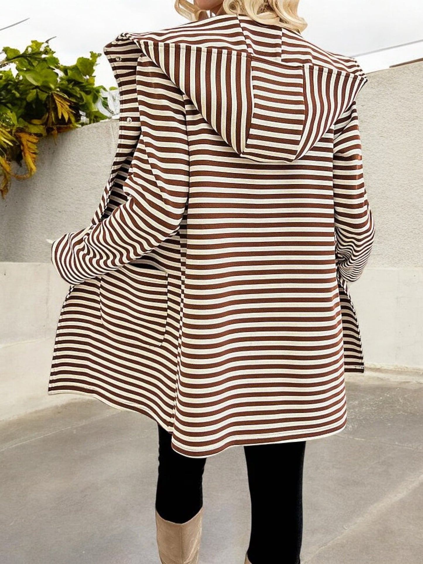 Striped Open-Front Blazer with Notched Lapel and Pockets