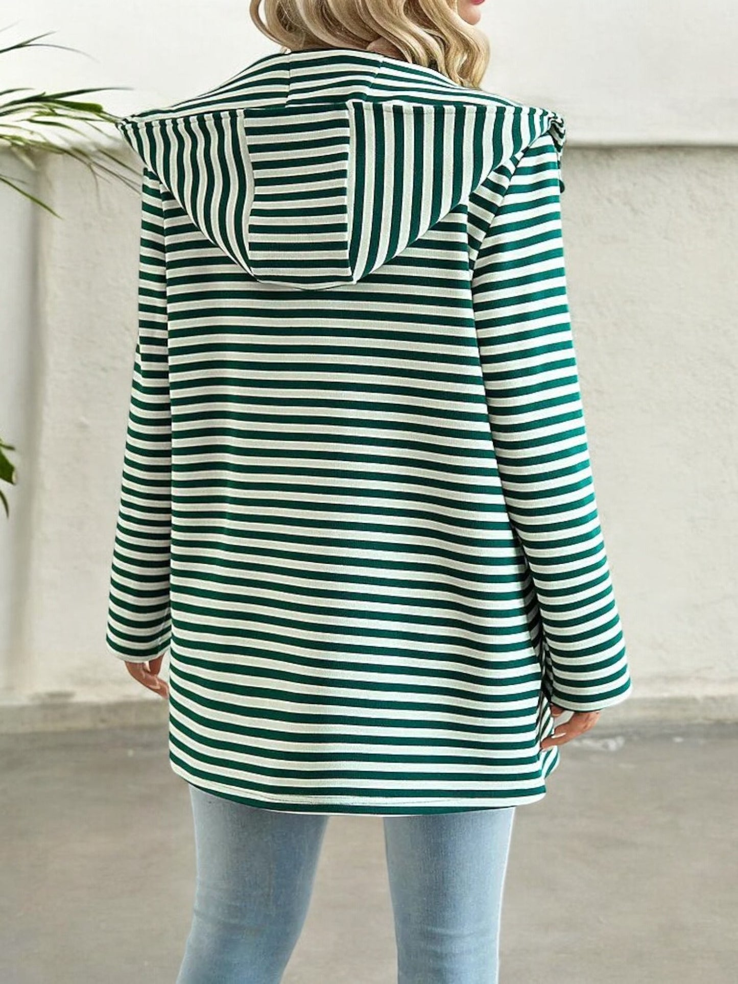 Striped Open-Front Blazer with Notched Lapel and Pockets
