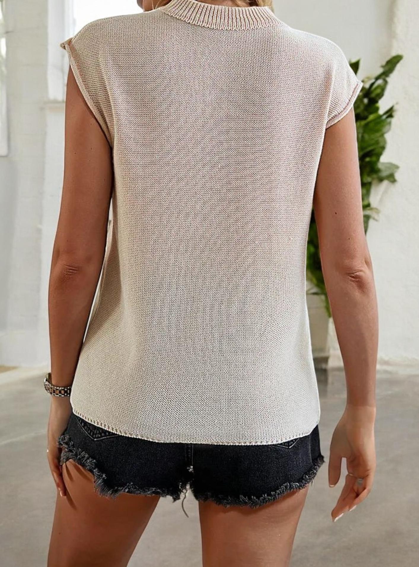 Sleeveless Knit Top with American Flag Graphic and Ribbed Trim