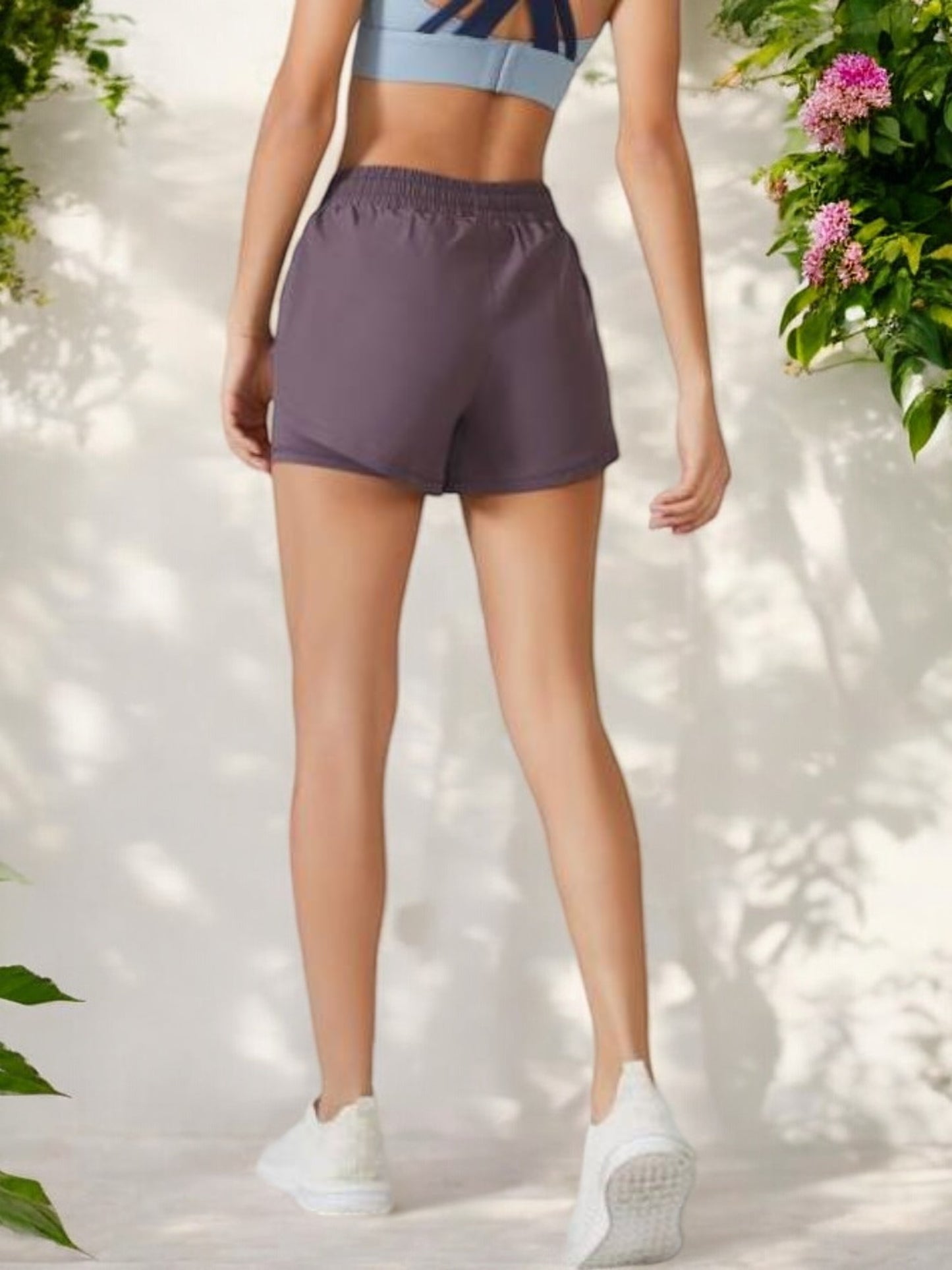 High Waist Layered Athletic Shorts with Adjustable Drawstring and Mesh Hem
