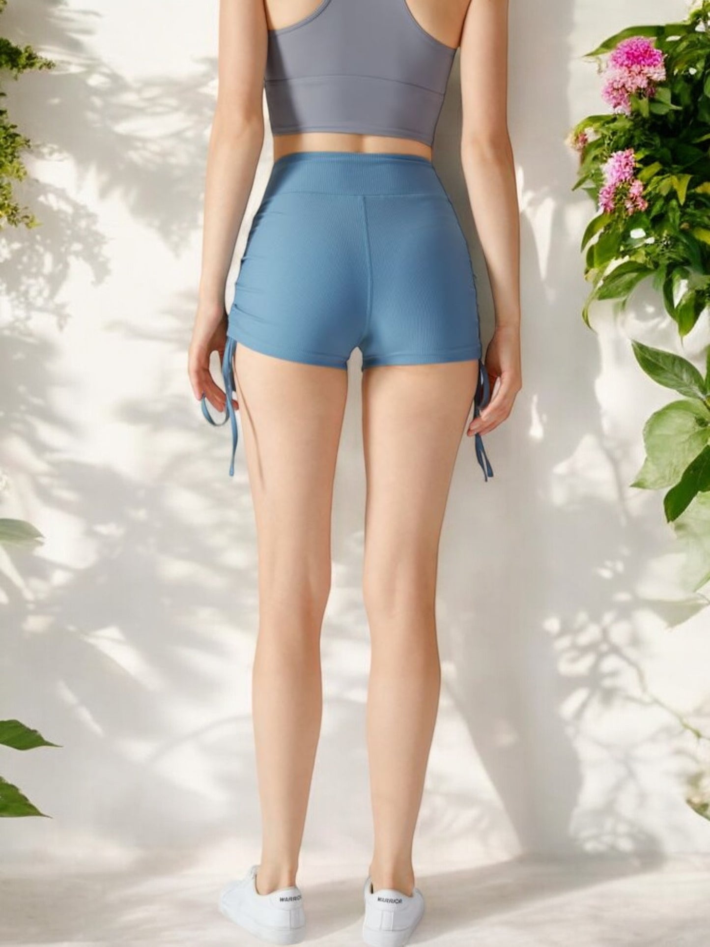 High Waist Ruched Side Tie Athletic Shorts for Yoga and Training