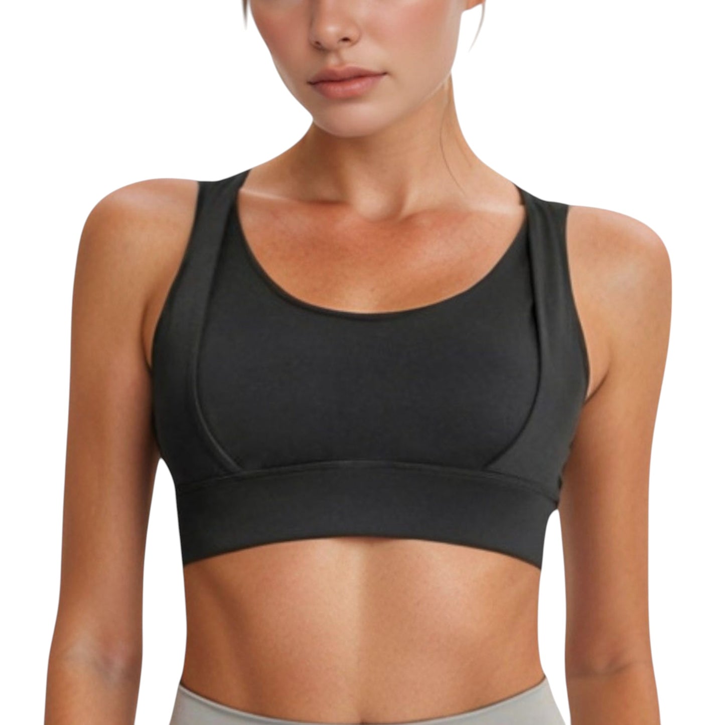 Anna-Kaci Active Women's Scoop Neck Active Sports Bra with Wide Adjustable Straps and Seam Detailing