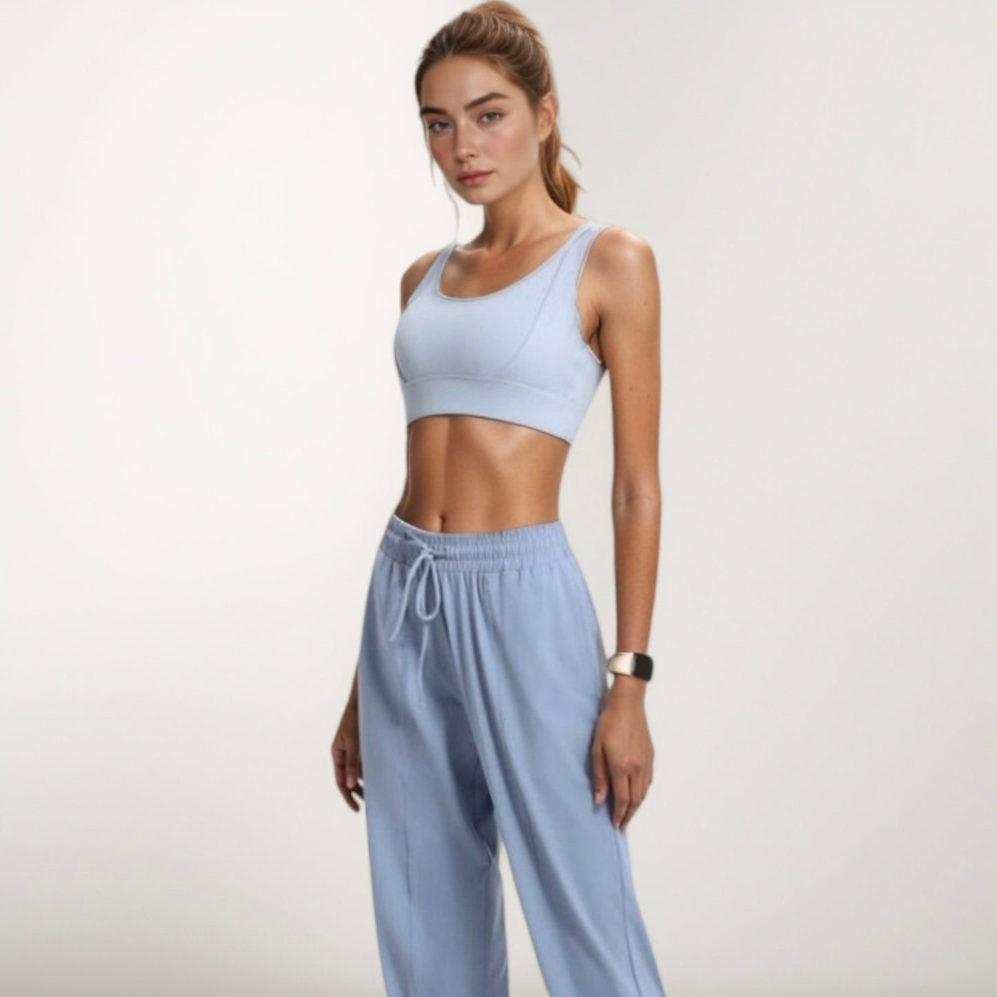 Anna-Kaci Active Women's Scoop Neck Active Sports Bra with Wide Adjustable Straps and Seam Detailing