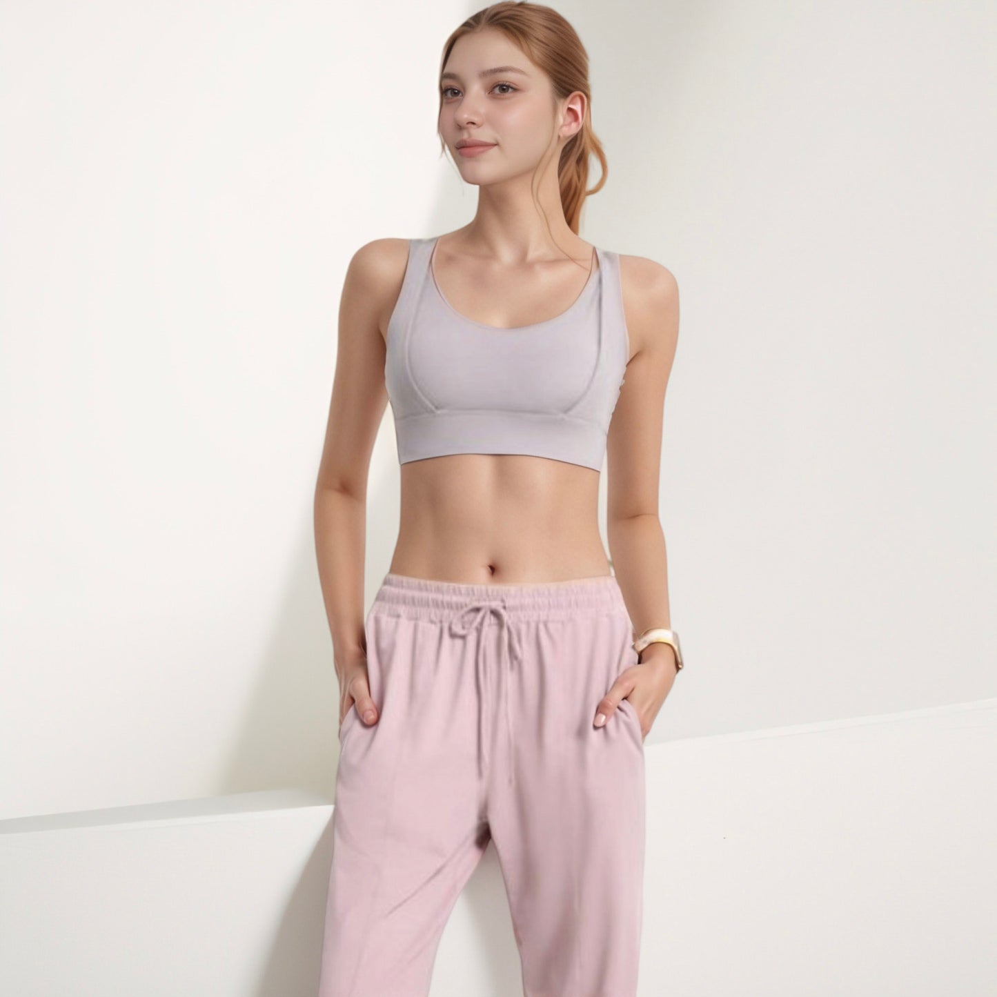 Anna-Kaci Active Women's Scoop Neck Active Sports Bra with Wide Adjustable Straps and Seam Detailing