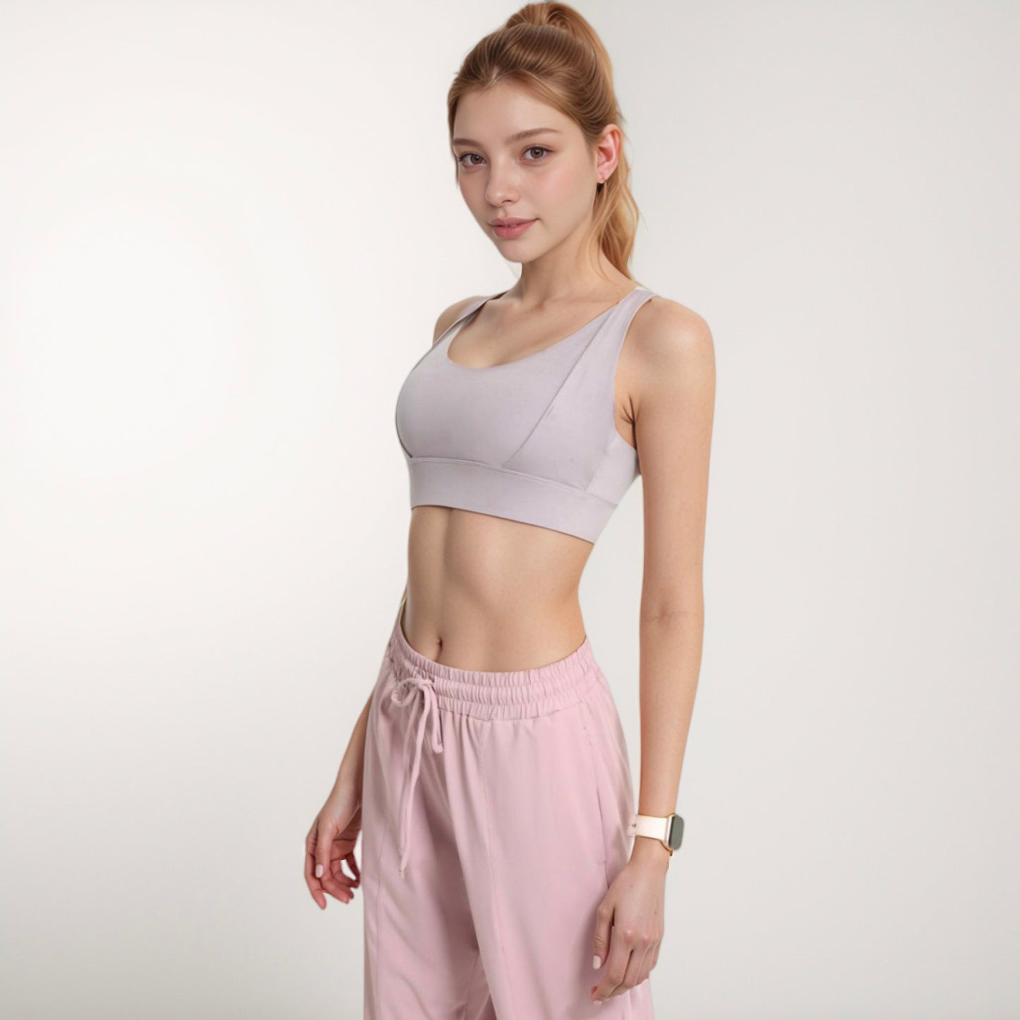 Anna-Kaci Active Women's Scoop Neck Active Sports Bra with Wide Adjustable Straps and Seam Detailing