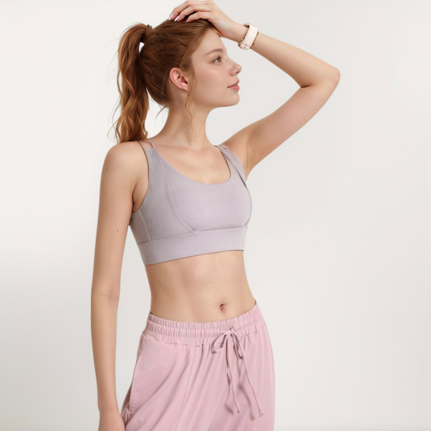 Anna-Kaci Active Women's Scoop Neck Active Sports Bra with Wide Adjustable Straps and Seam Detailing