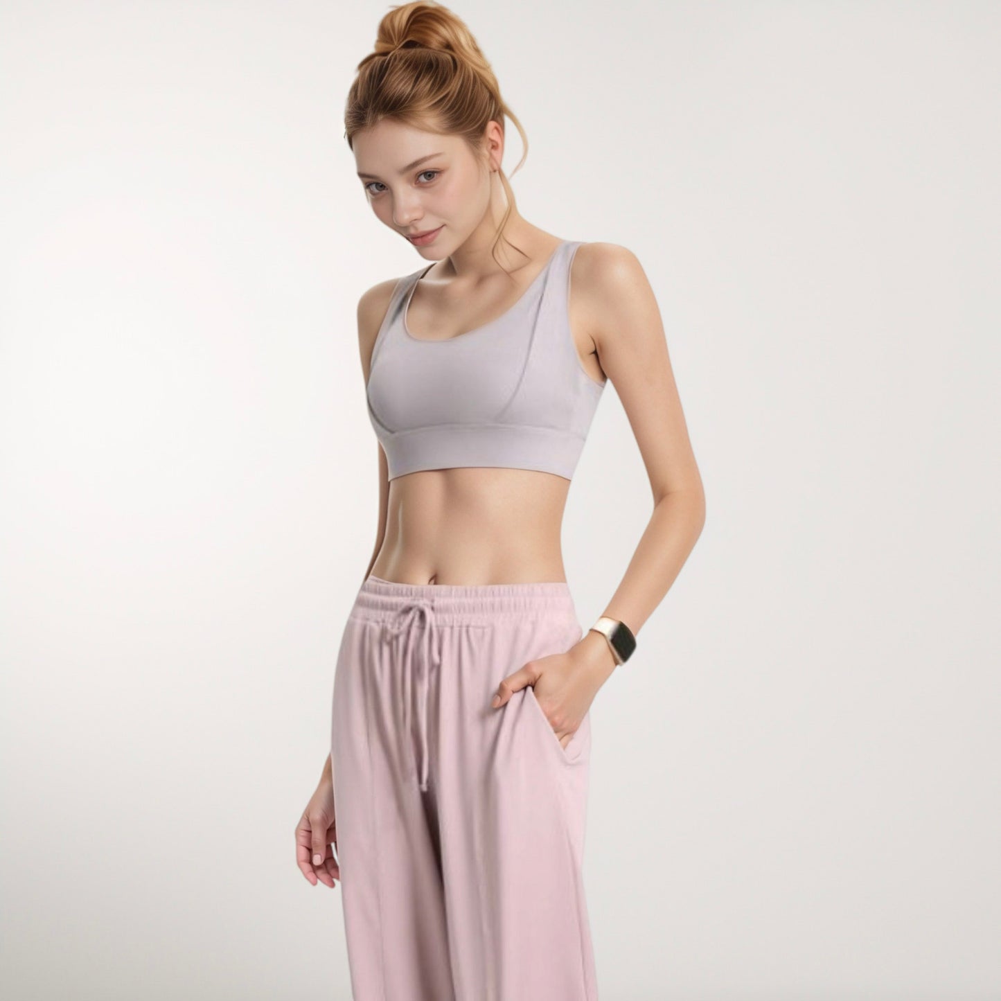Anna-Kaci Active Women's Scoop Neck Active Sports Bra with Wide Adjustable Straps and Seam Detailing