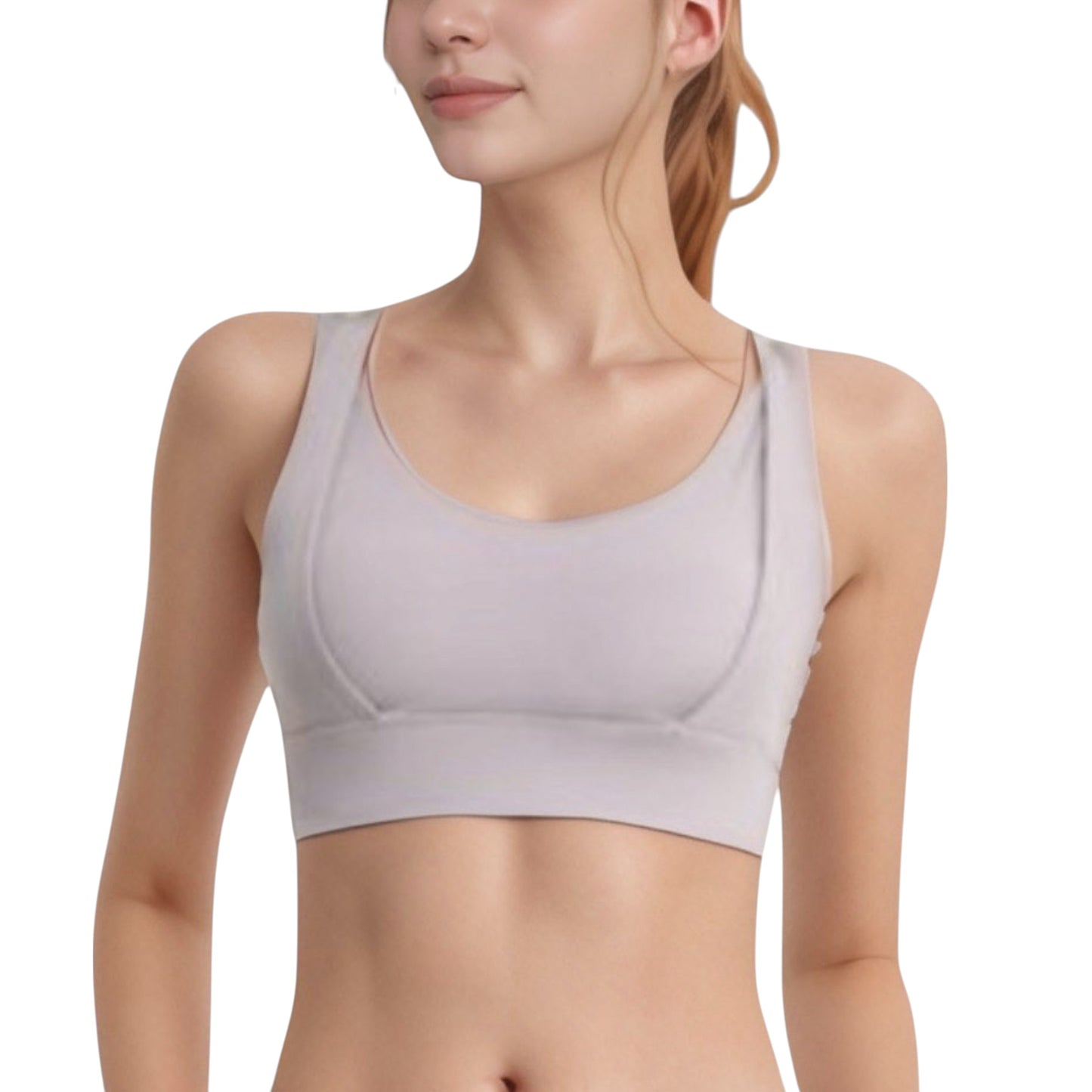 Anna-Kaci Active Women's Scoop Neck Active Sports Bra with Wide Adjustable Straps and Seam Detailing