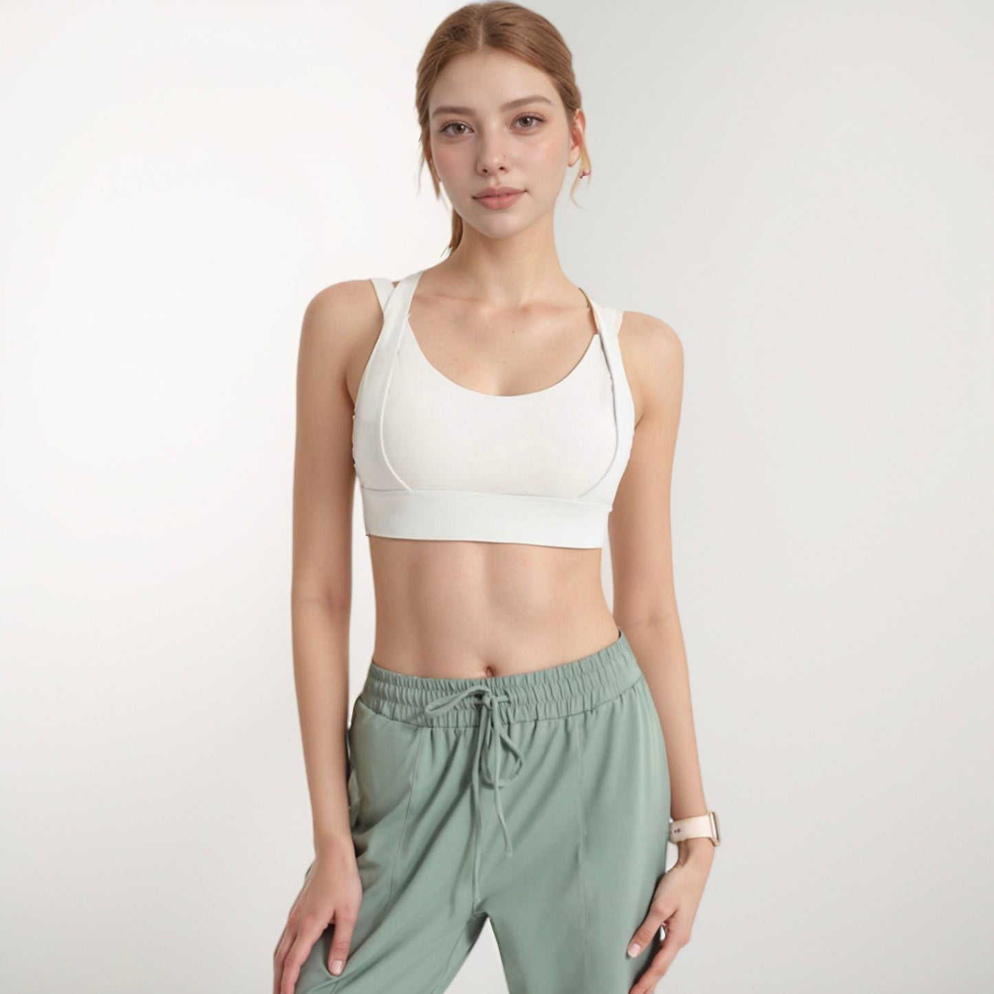 Anna-Kaci Active Women's Scoop Neck Active Sports Bra with Wide Adjustable Straps and Seam Detailing