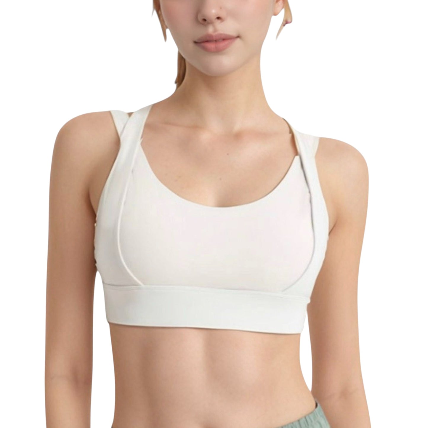 Anna-Kaci Active Women's Scoop Neck Active Sports Bra with Wide Adjustable Straps and Seam Detailing