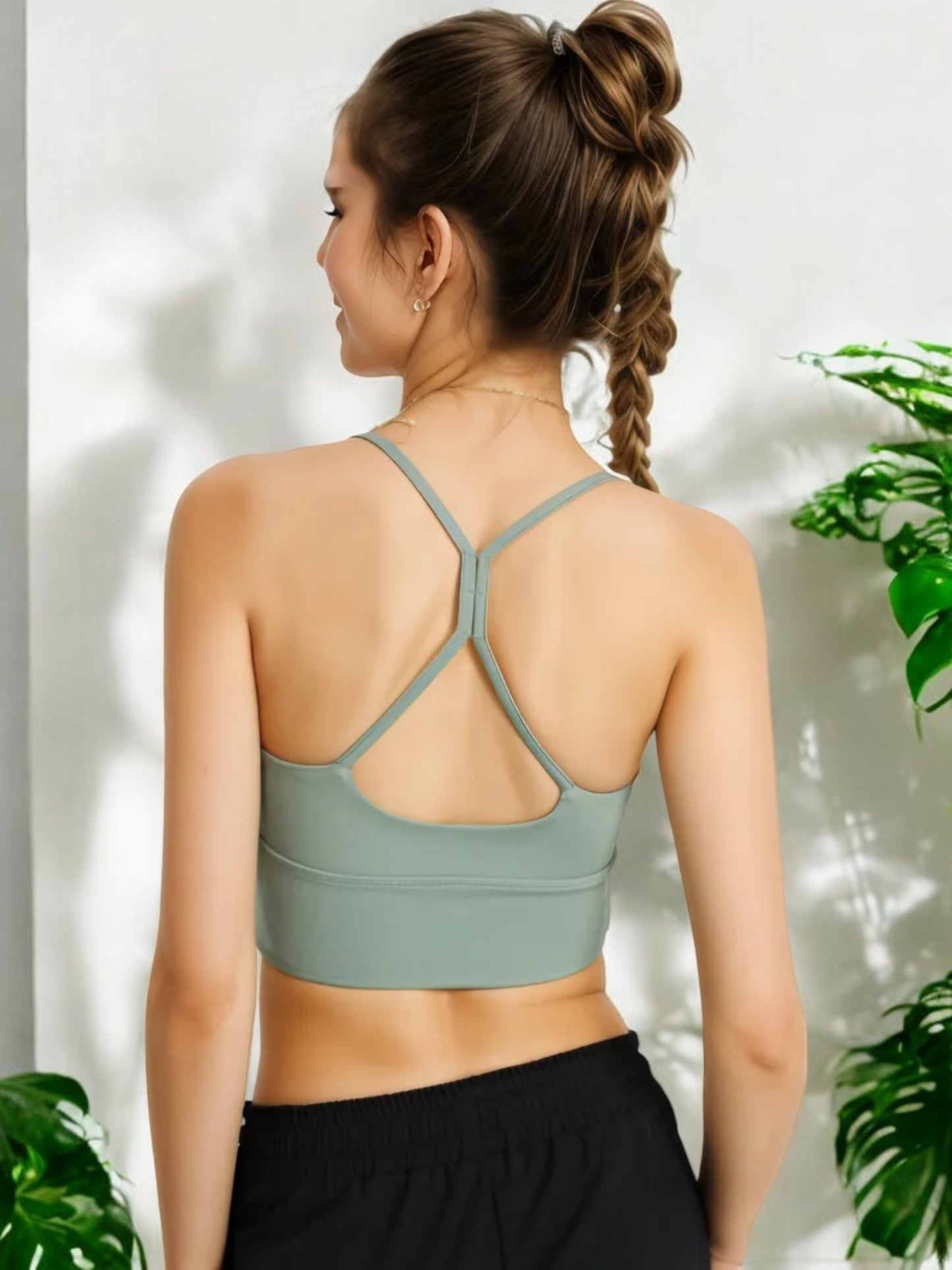Strappy Scoop Neck Sports Bra with Adjustable Straps and Stretch Fit