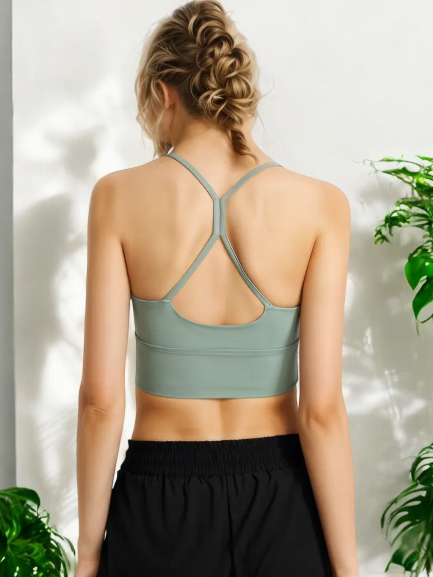 Strappy Scoop Neck Sports Bra with Adjustable Straps and Stretch Fit